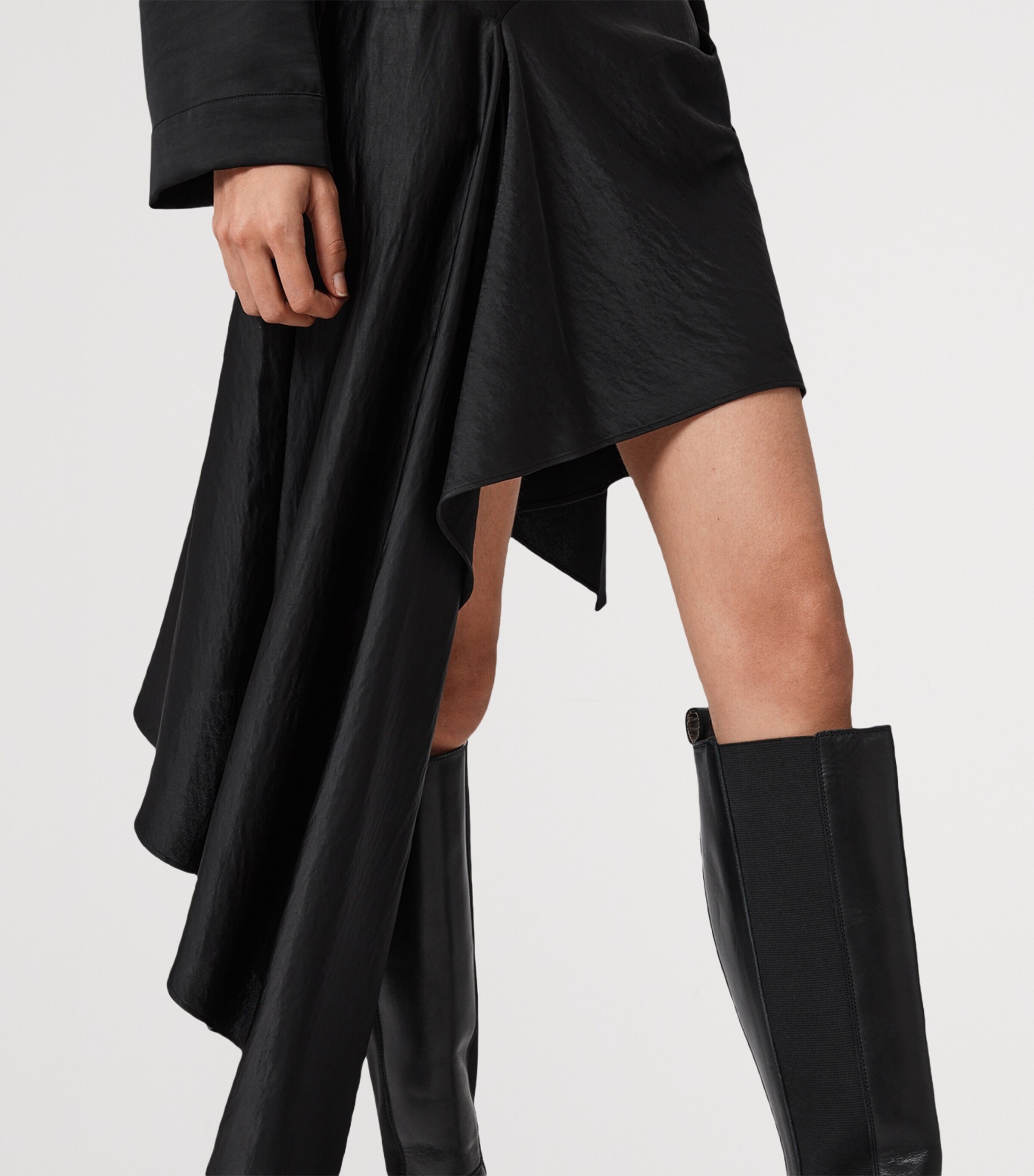 AllSaints Black Satin Sami Skirt | Harrods US