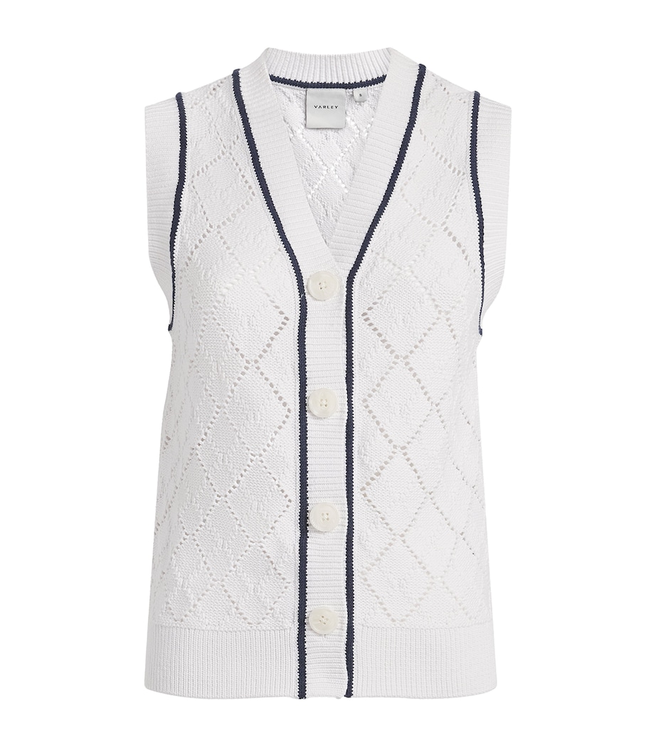Varley Womens Pointelle-Knit Sleeveless Cardigan White Image 1