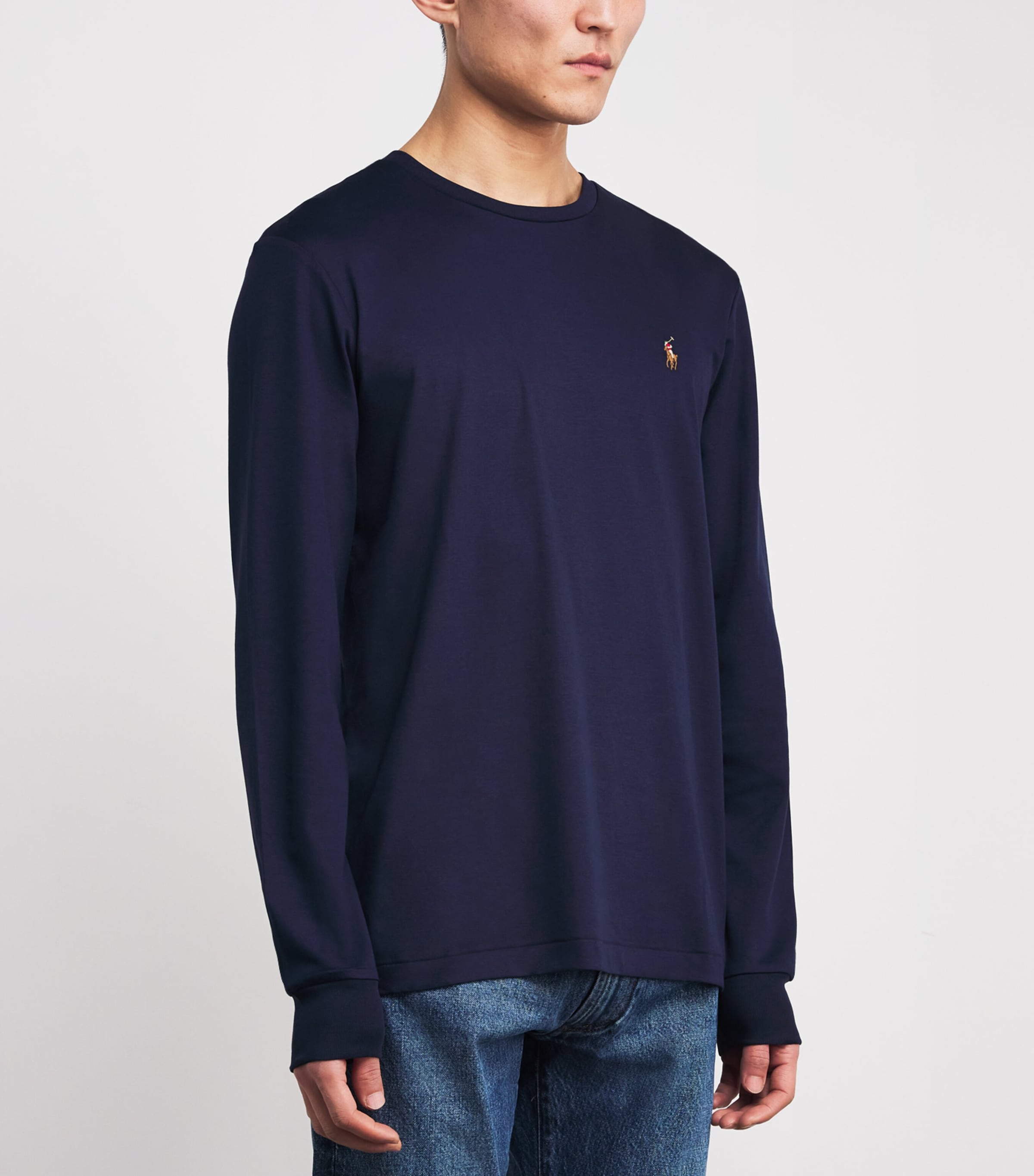 Pima Cotton Long-Sleeved T-Shirt NAVY Image 3