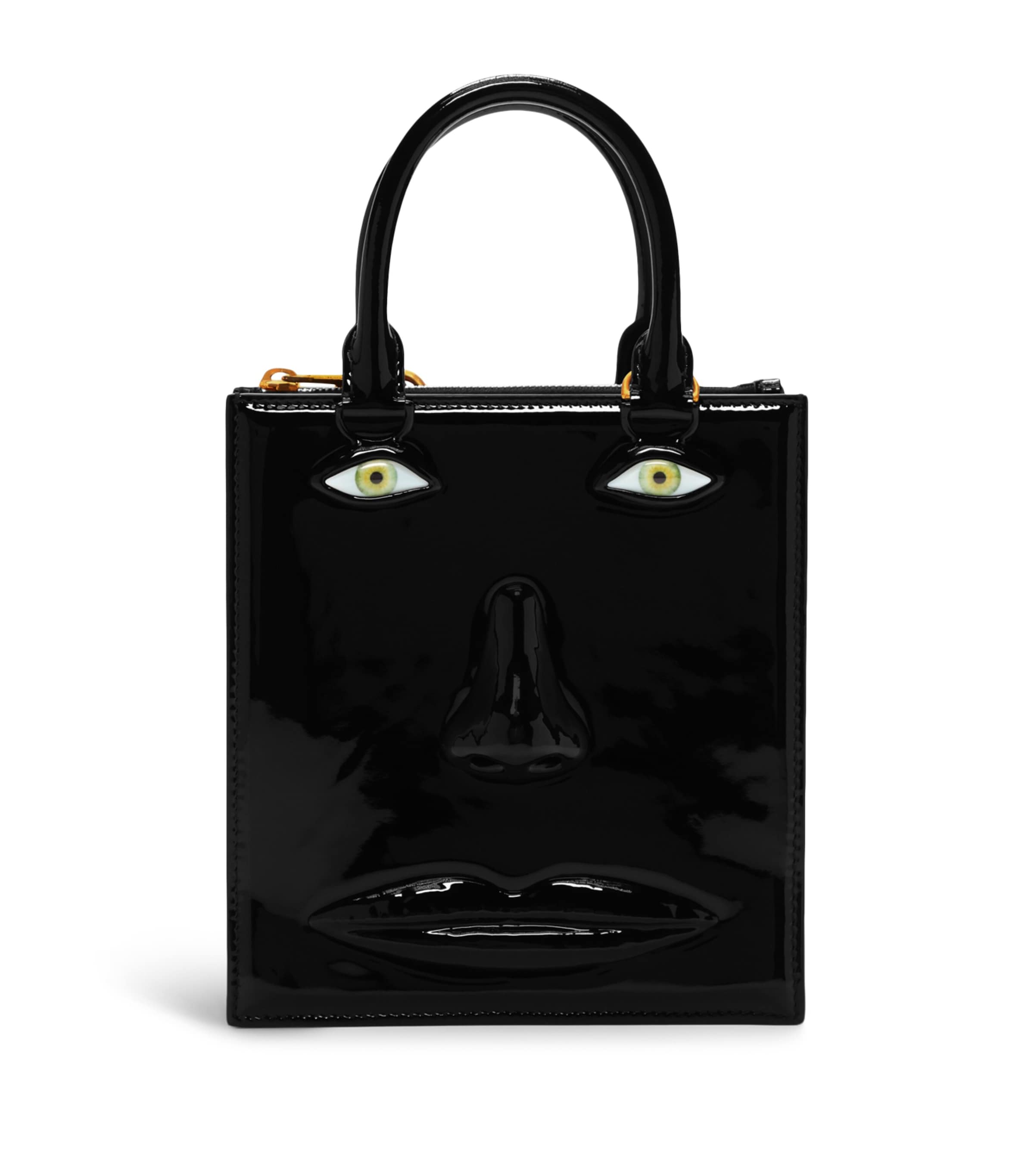 Schiaparelli Patent Calfskin Face Top-Handle Bag Black