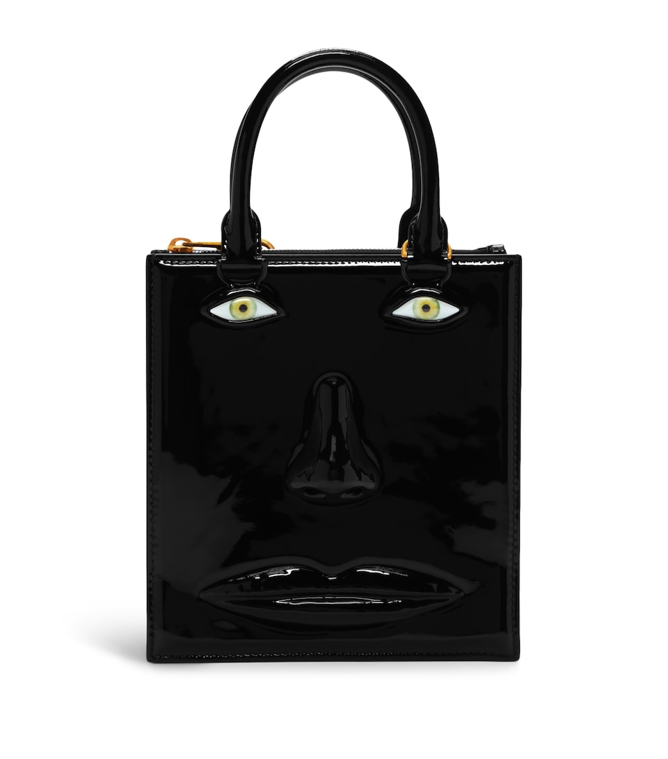 Schiaparelli Patent Calfskin Face Top-Handle Bag Black