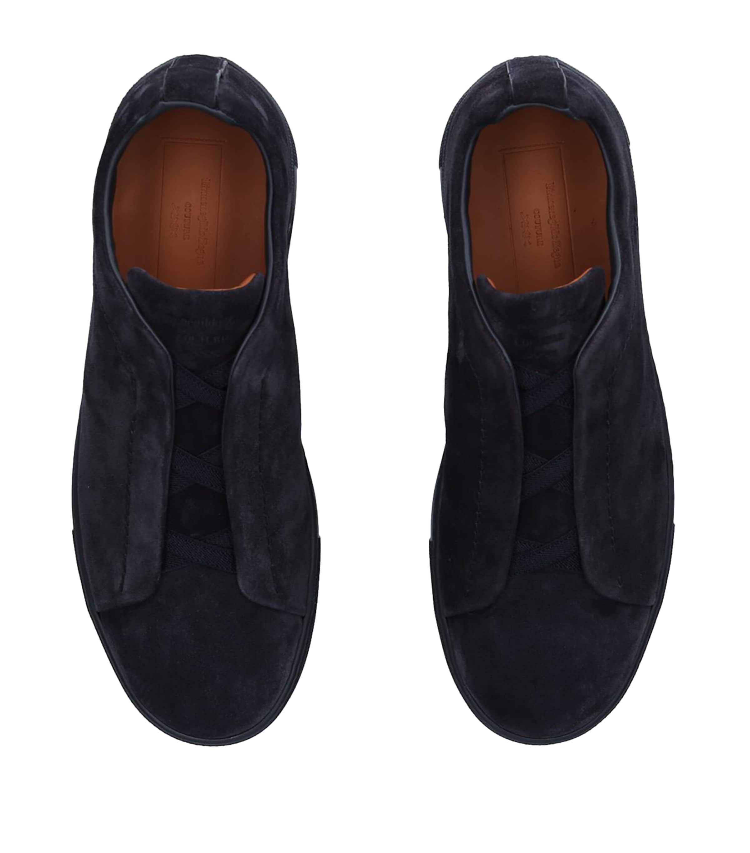 Zegna Suede Triple Stitch Sneakers Navy Image 4
