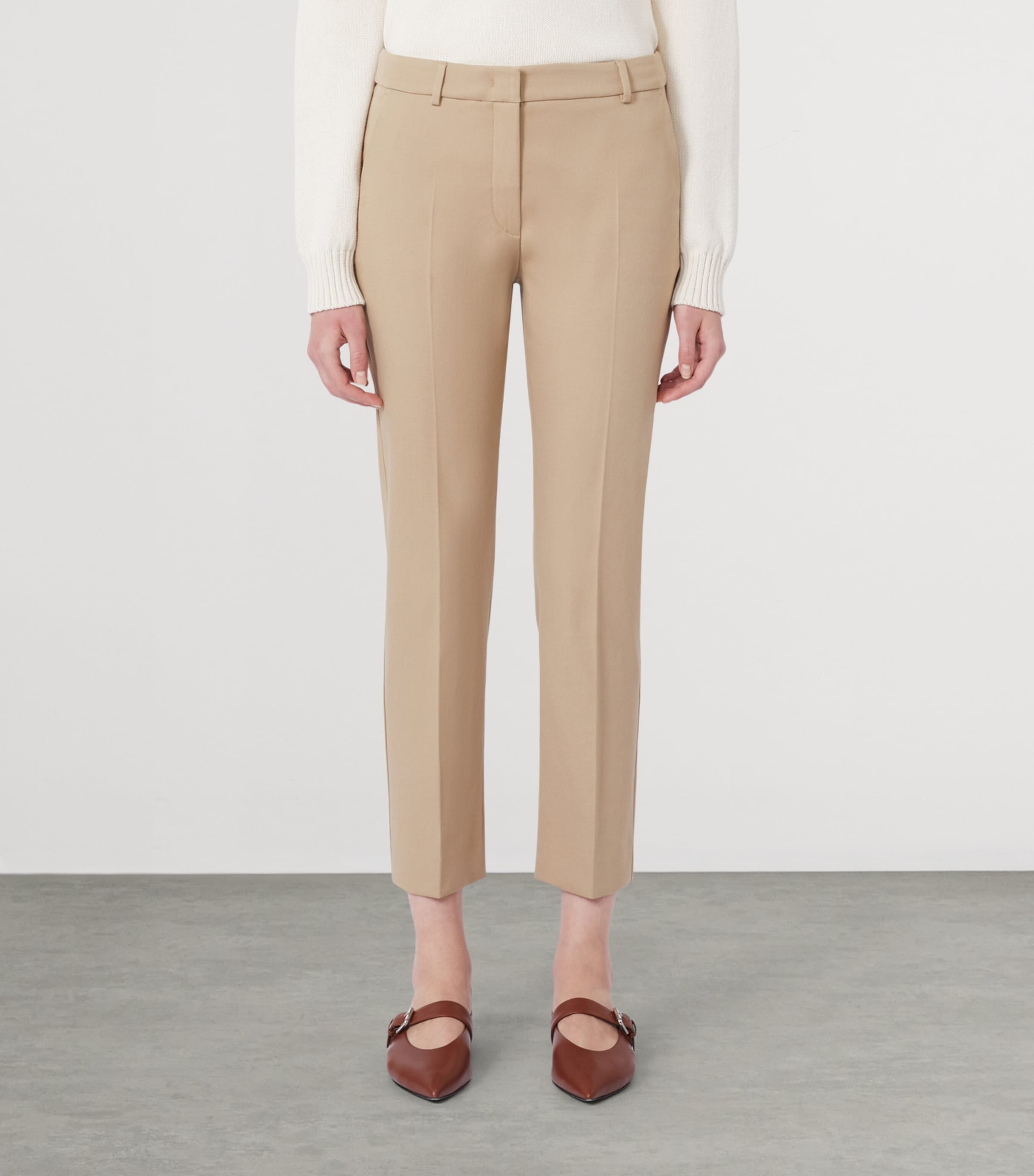 Weekend Max Mara Womens Stretch-Cotton Ankle-Length Trousers Camel Image 3