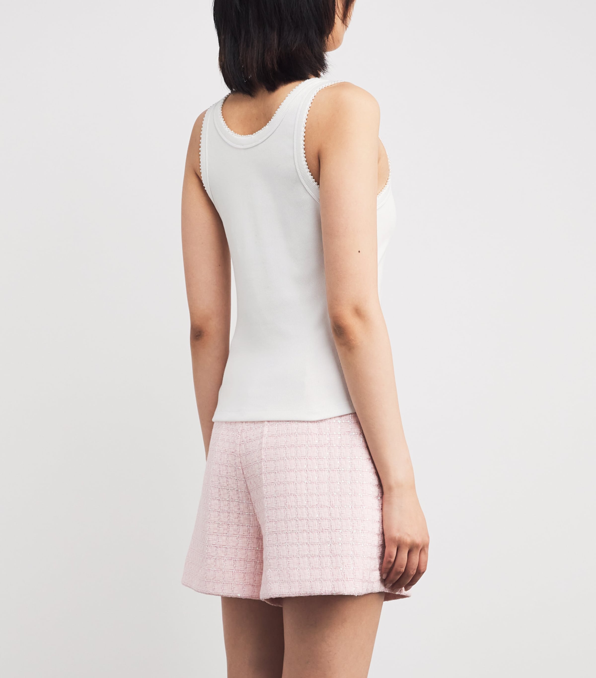 Sandro Paris Womens Stretch-Cotton Beaded Tank Top White Image 4