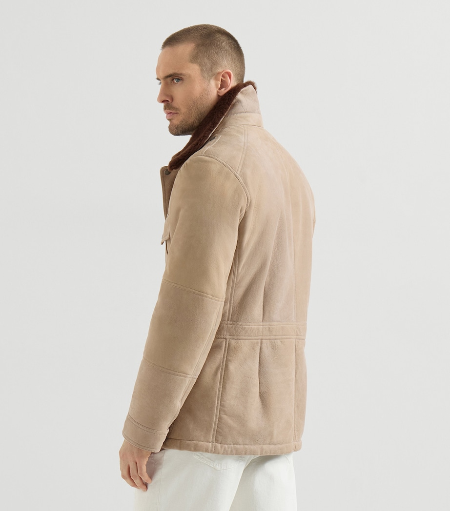 Brunello Cucinelli Mens Waxed Shearling Safari Jacket Image 5