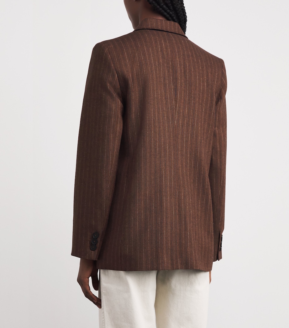 Pinstripe Sharp Shoulder Blazer TOFFEE Image 4