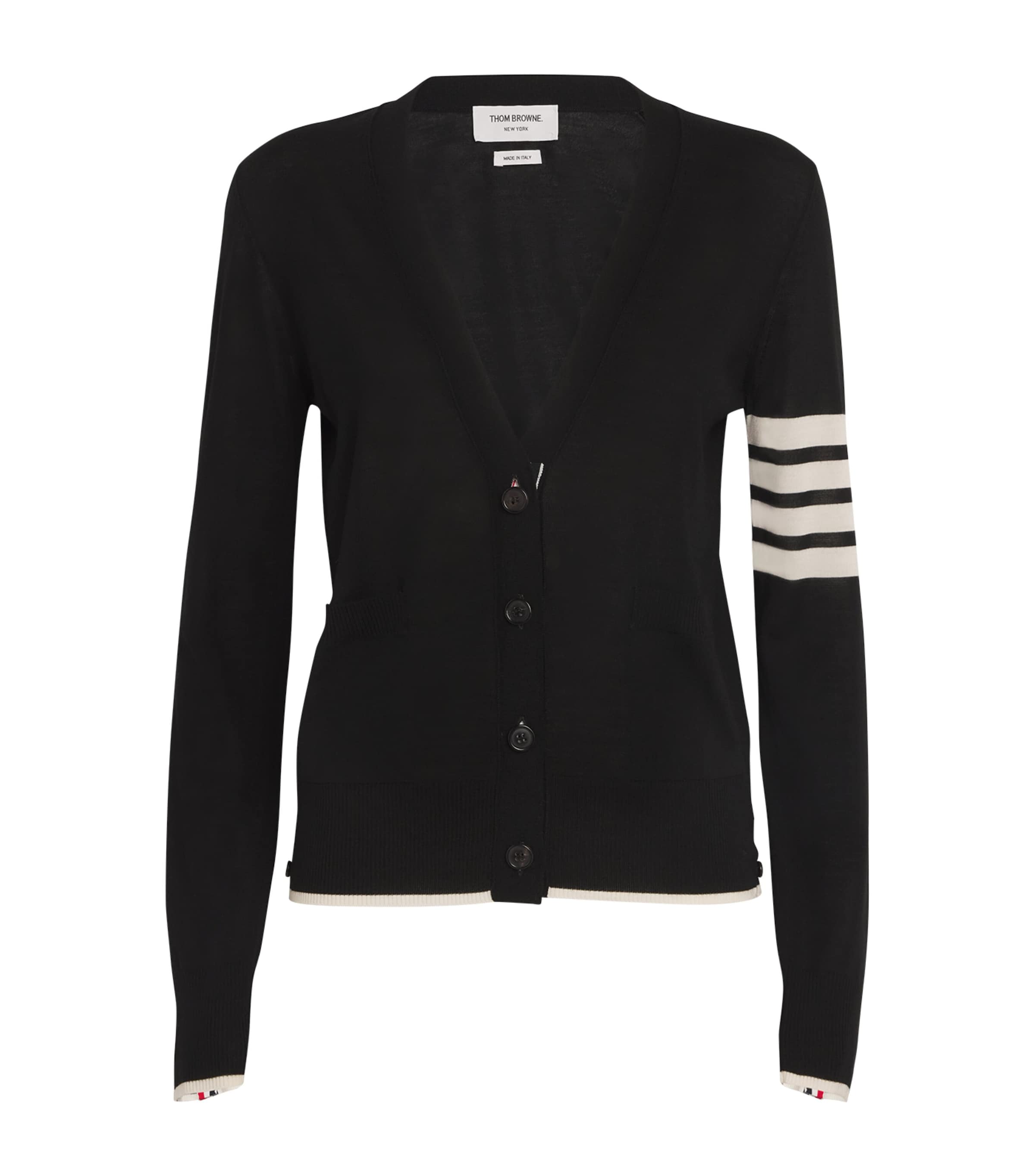 Thom Browne Cashmere Striped-sleeve V-neck Cardigan In Black