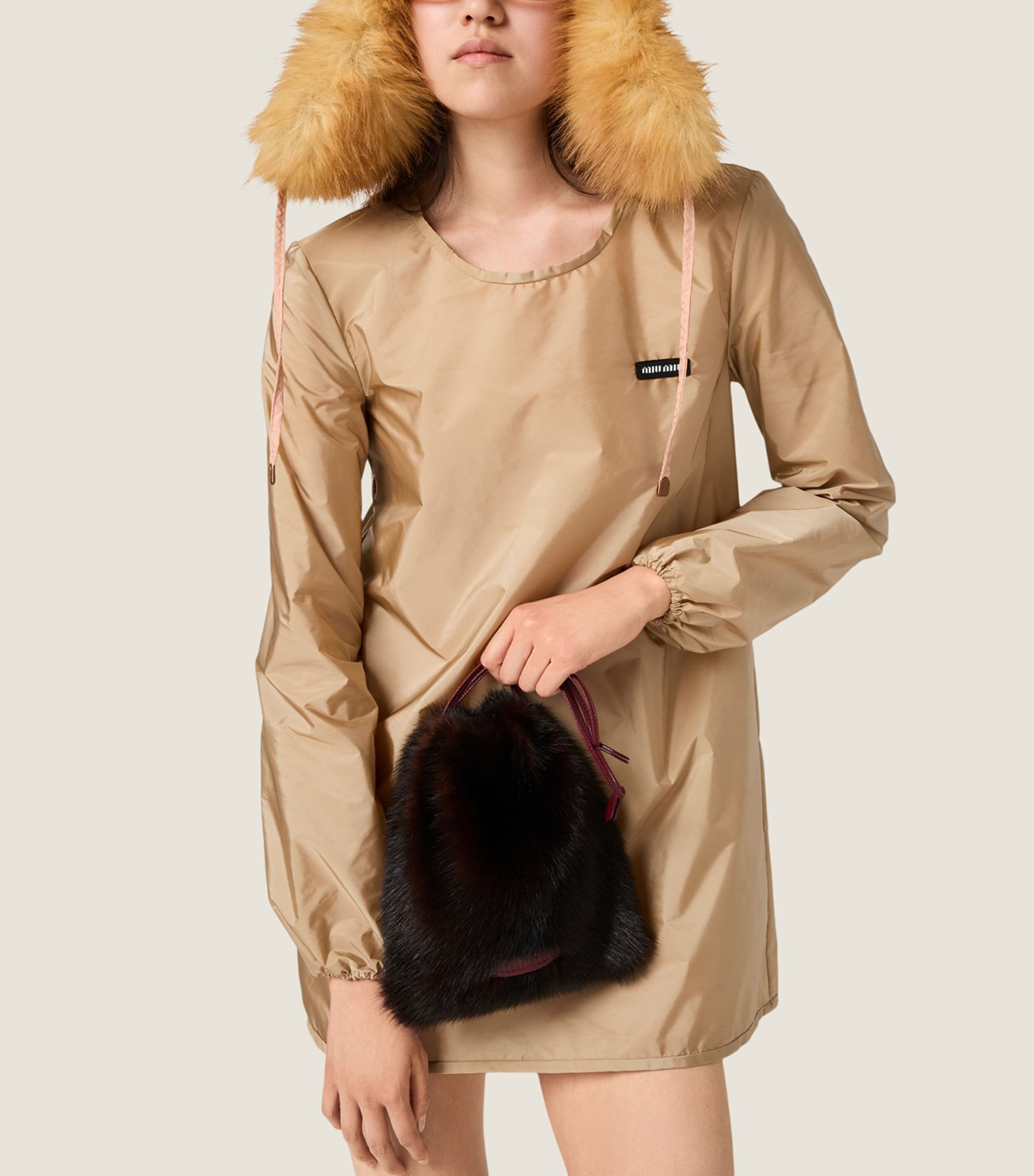 Miu Miu Shearling Drawstring Pouch Brown Image 2