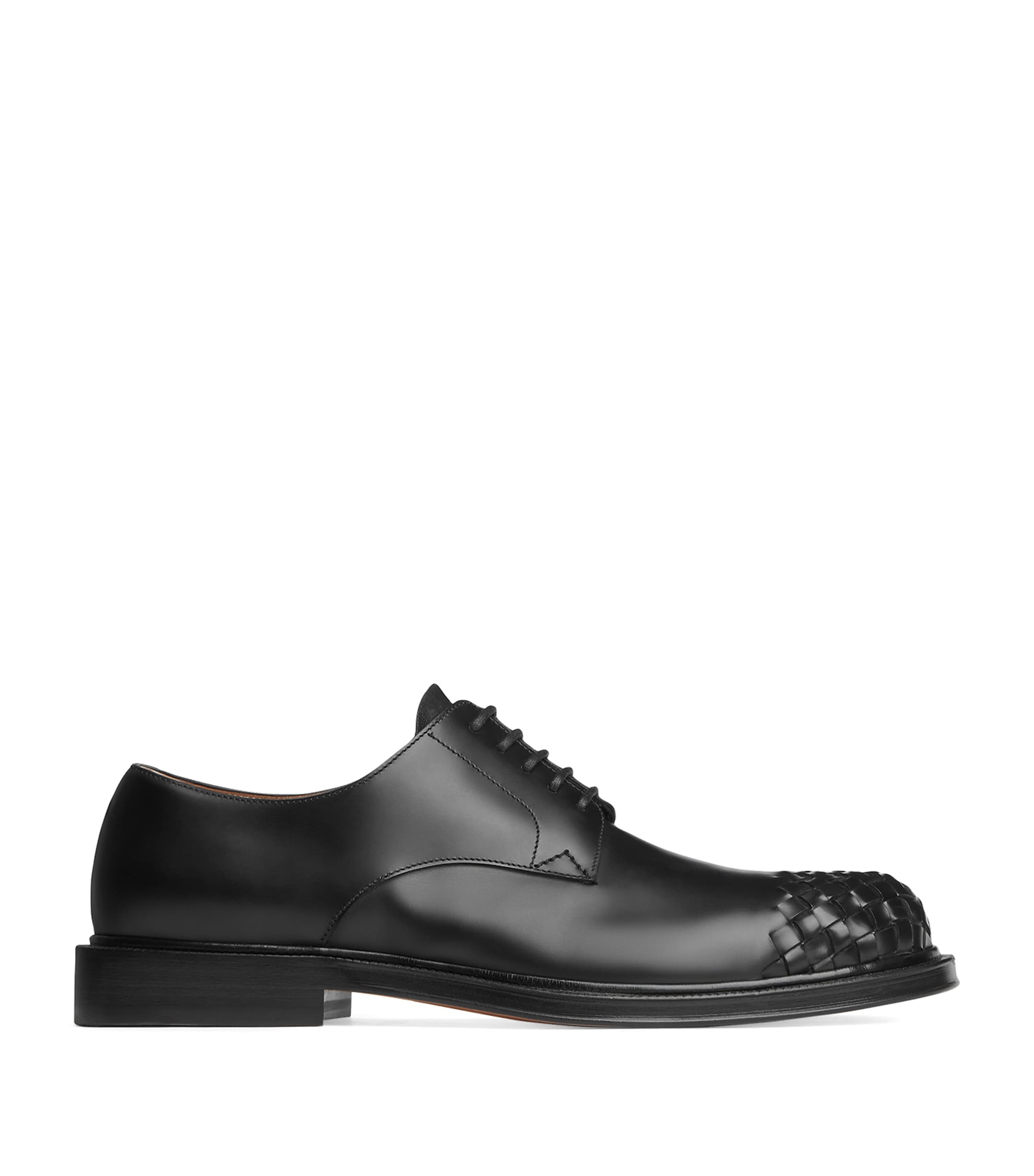 Bottega Veneta Leather Intrecciato-toe James Oxford Shoes In Black