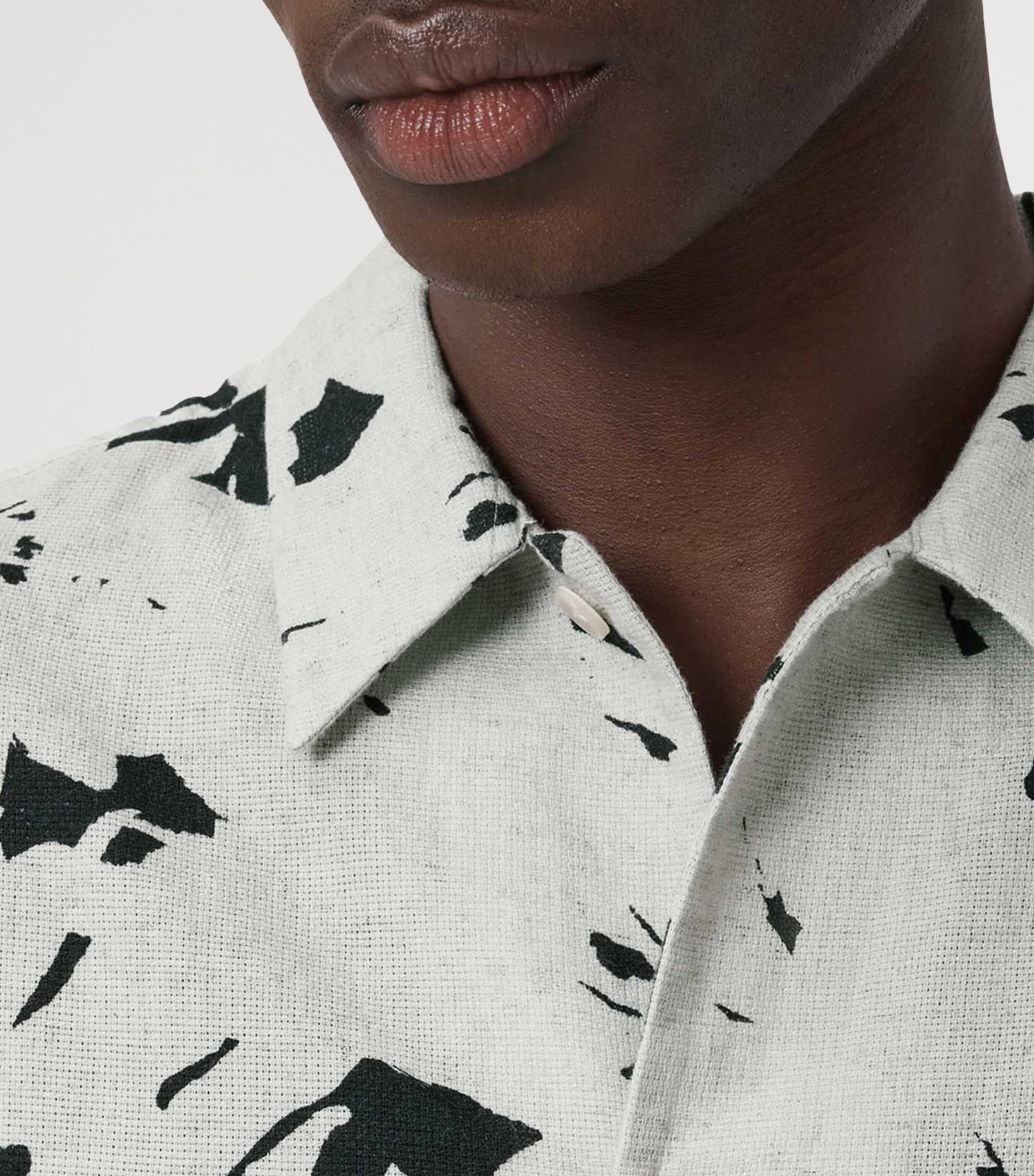 AllSaints Mens Organic Cotton-Linen Girona Shirt Sharp White Image 6