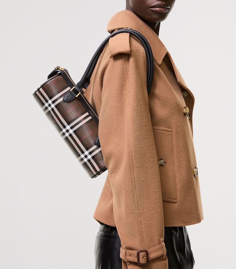 Burberry Mini Check Barrel Bag Chocolate Brown Image 2