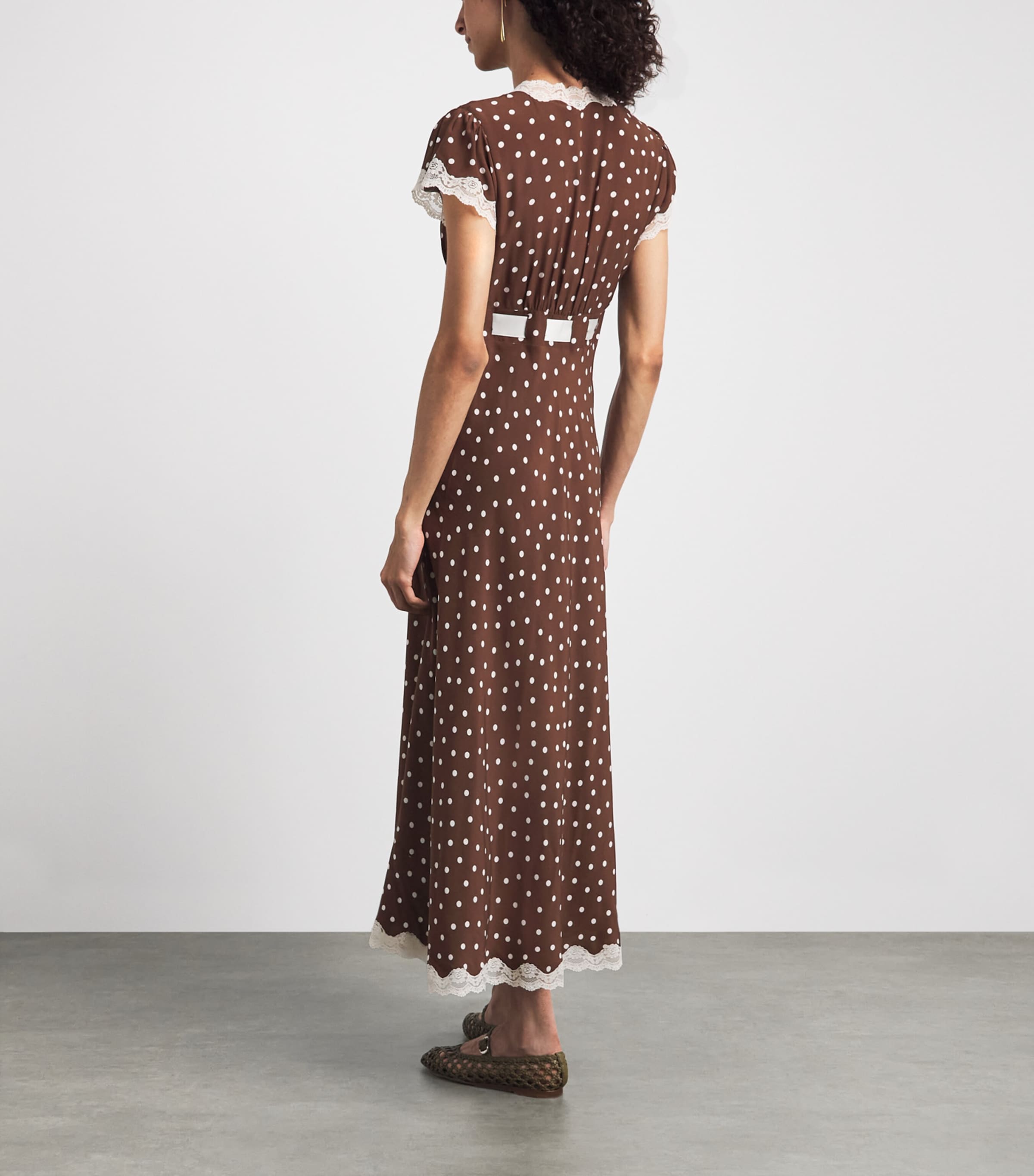 rixo brown polka dot dress Rixo Cely polka-dot lace-trim Mini Dress | Brown