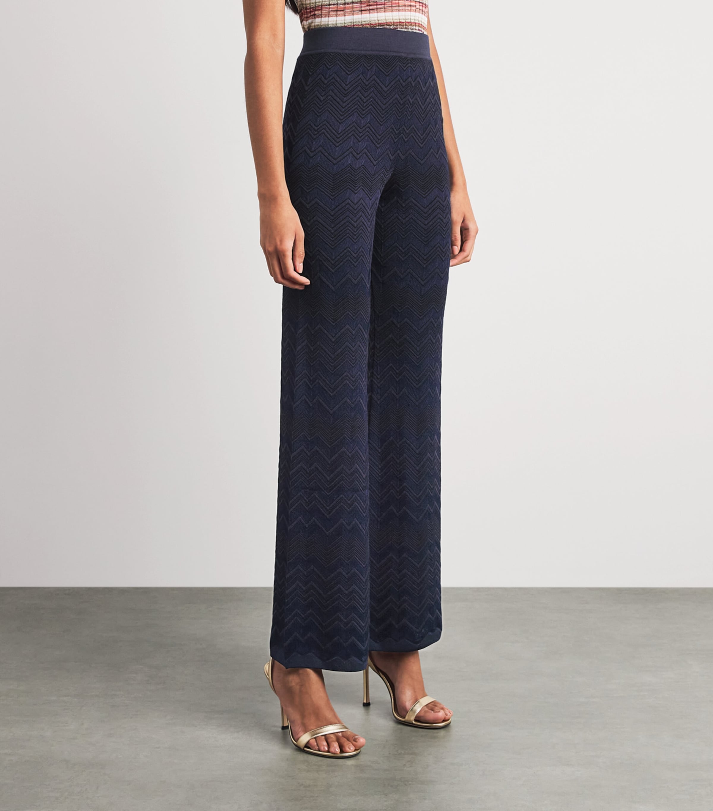 Missoni Womens Zigzag Jacquard Straight Trousers Navy Blue Image 4