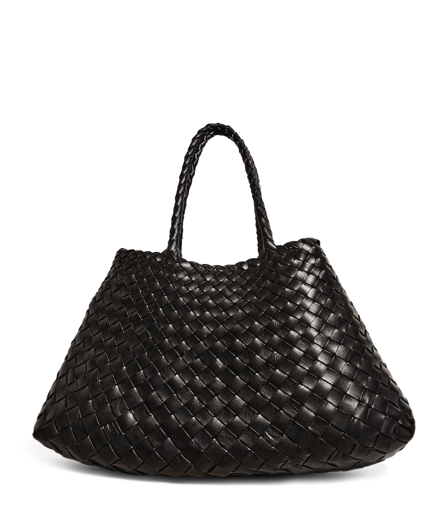 Small Leather Woven Santa Croce Tote Bag BLACK Image 1