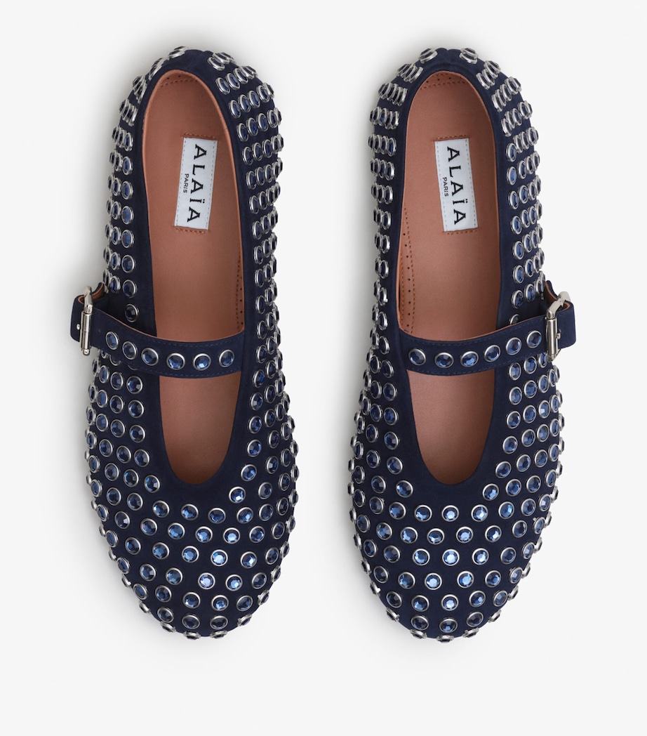 Suede Embellished Ballet Flats BLEU FONCE Image 2