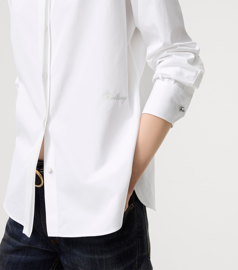 Burberry Womens Cotton Grosgrain-Trim Shirt Optic White Image 4