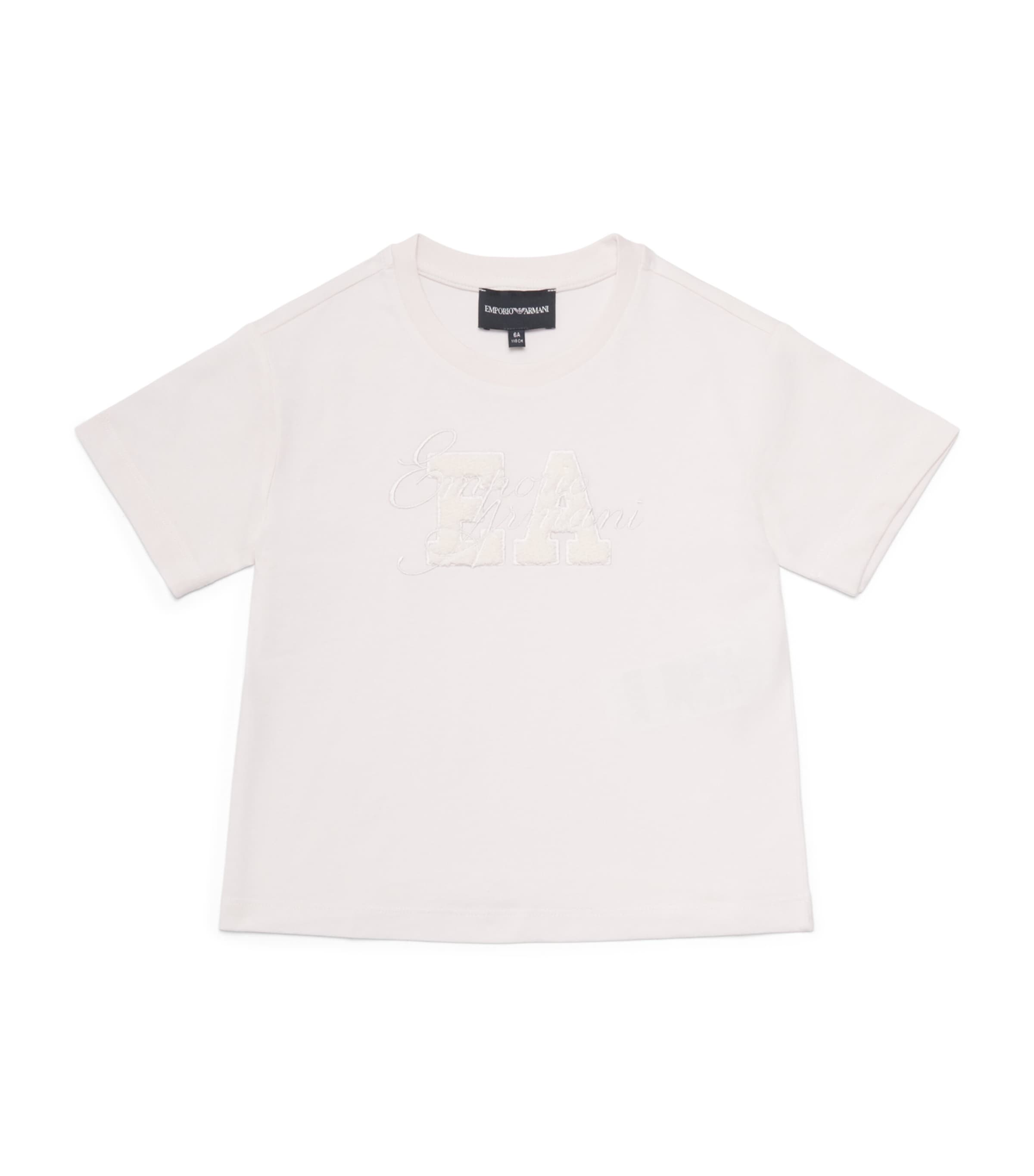 Emporio Armani Kids Textured Logo T-Shirt (4-14 Years) White Sand Image 1