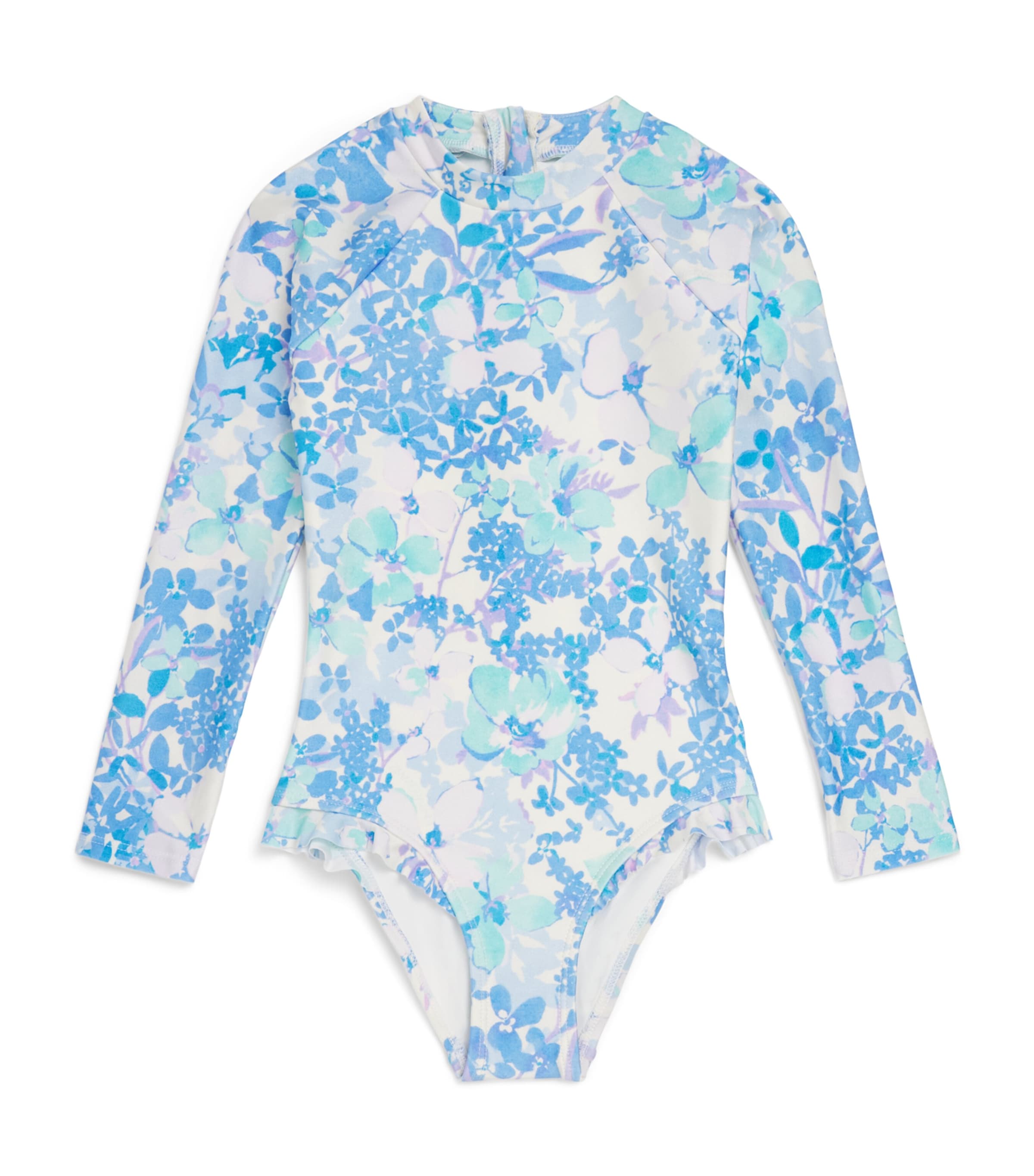 Zimmermann Kids Solstice Long-Sleeve Swimsuit (2-12 Years) Blue Multi Floral Image 1