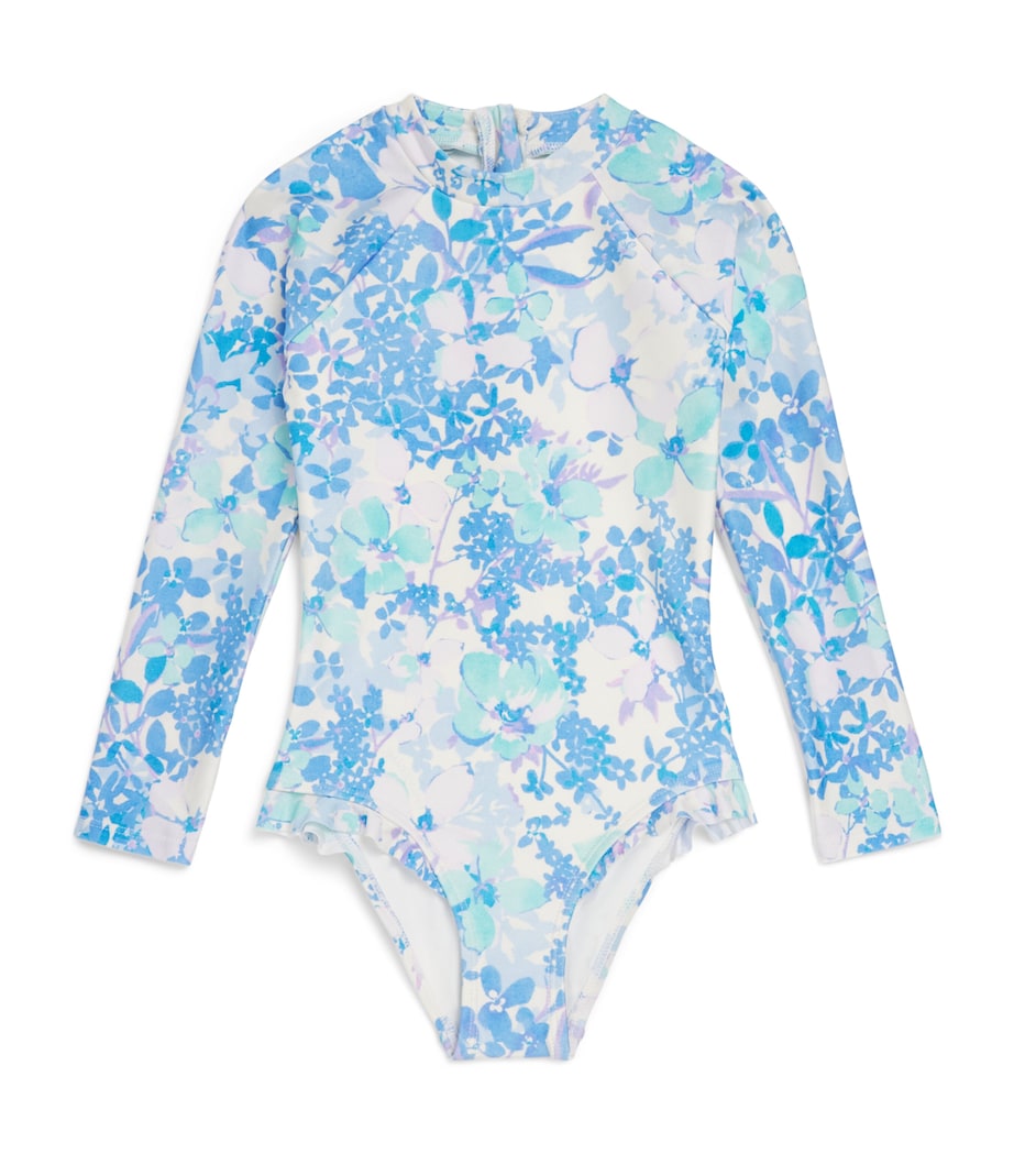 Zimmermann Kids Solstice Long-Sleeve Swimsuit (2-12 Years) Blue Multi Floral Image 1