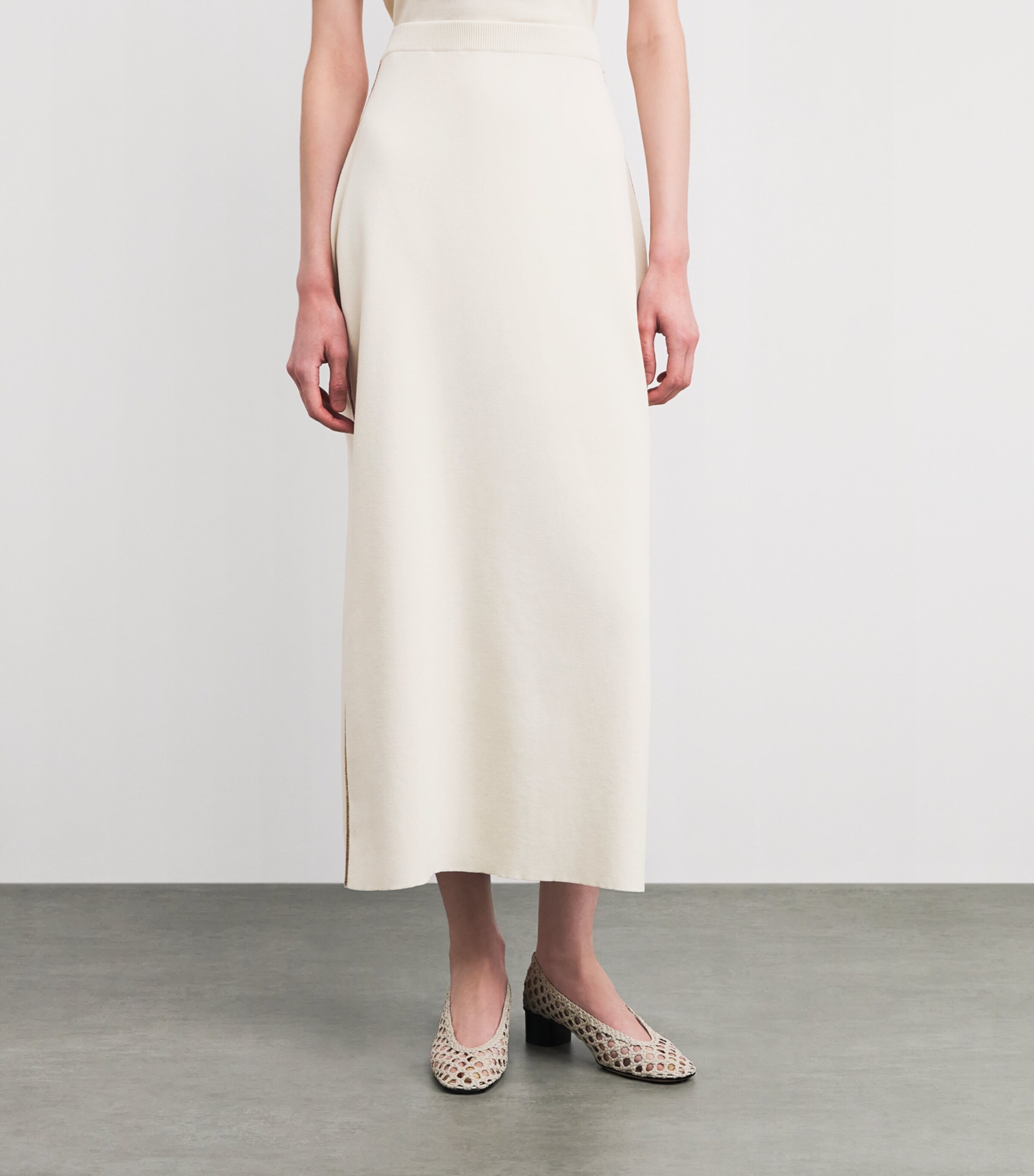 Fabiana Filippi Womens Cotton Embellished Midi Skirt Burro/vimini Image 3
