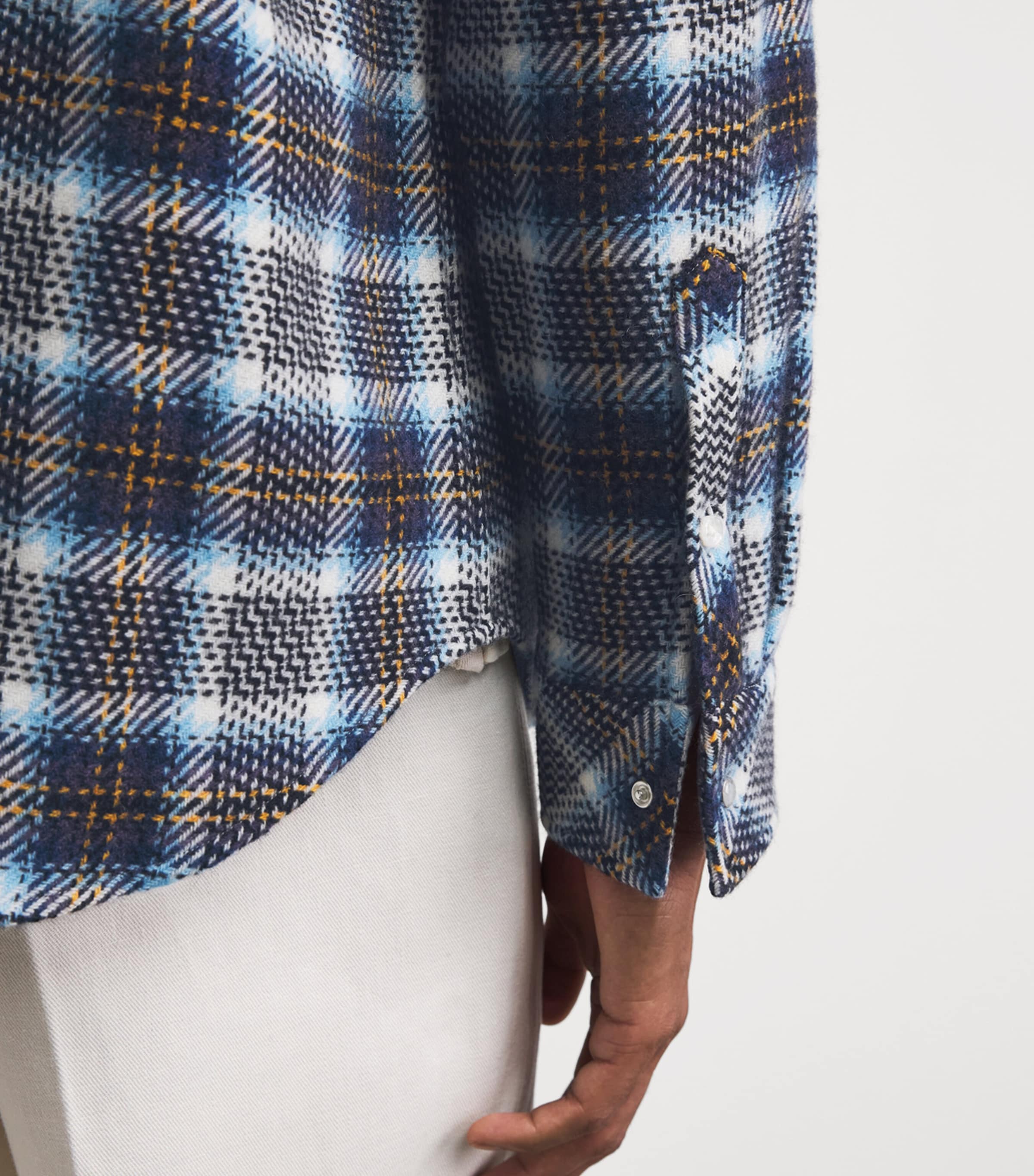 GOD'S TRUE CASHMERE Mens Cashmere Tartan Lightning Storm Shirt Moonstone Image 3