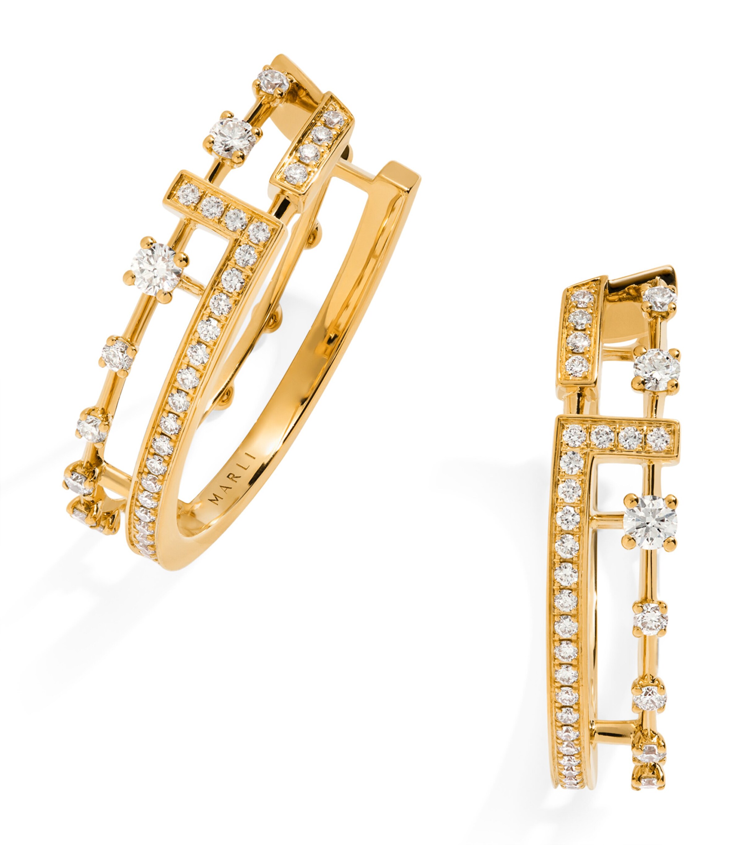 Marli New York Yellow Gold And Diamond Avenues Hoop Earrings In Gold