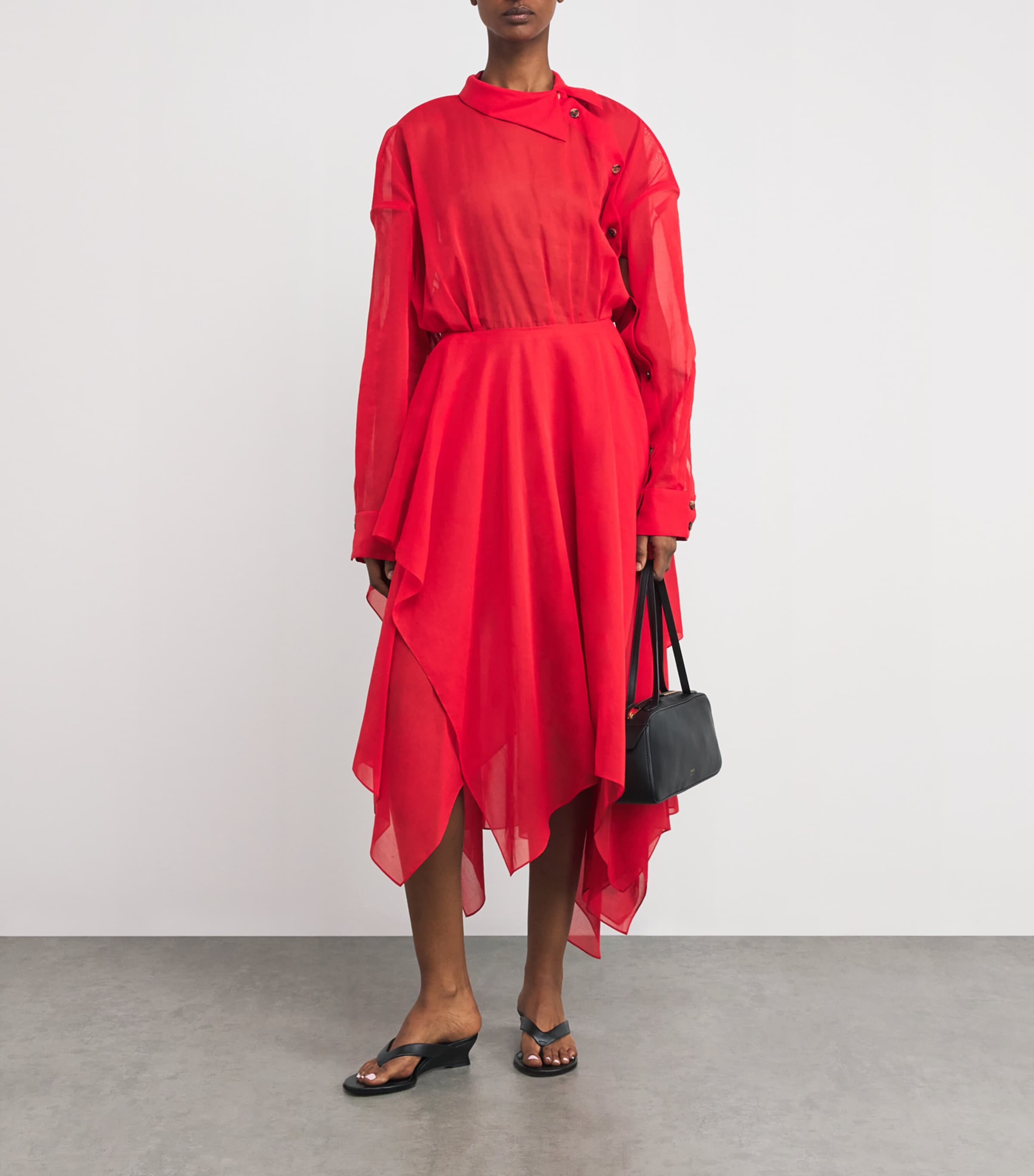 Leather Micro Wedge Sandals 40 BLACK Image 5