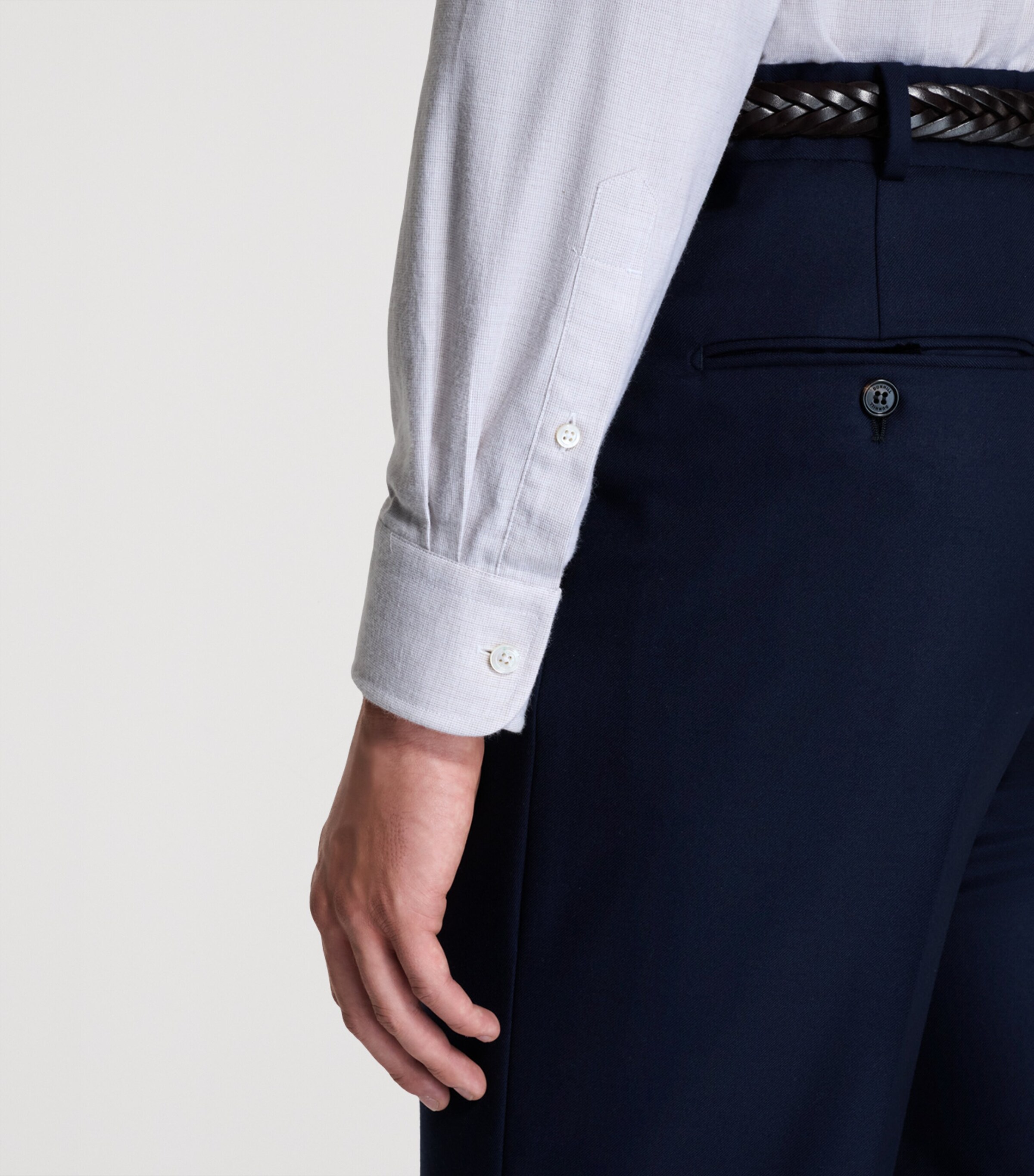 Dunhill Mens Cotton Micro-Check Shirt Brown Image 5