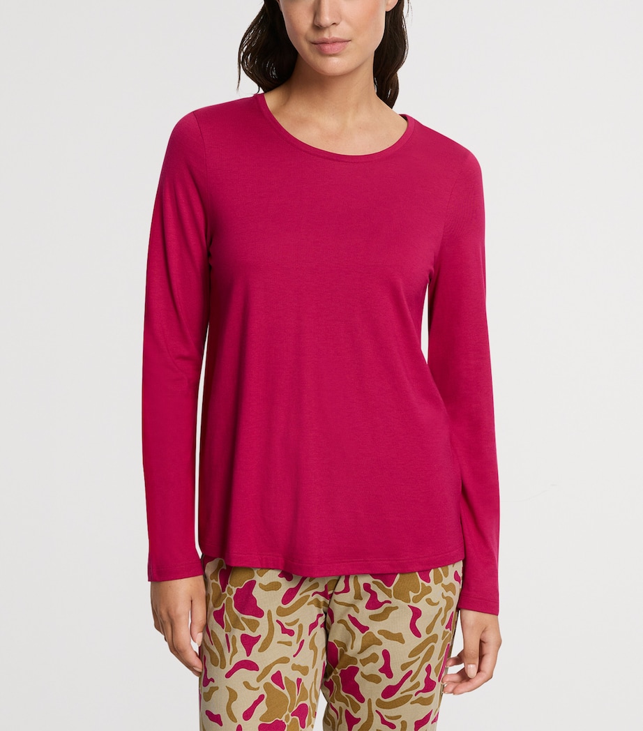 Hanro Womens Cotton-Modal Long-Sleeve T-Shirt Light Sangria Image 2