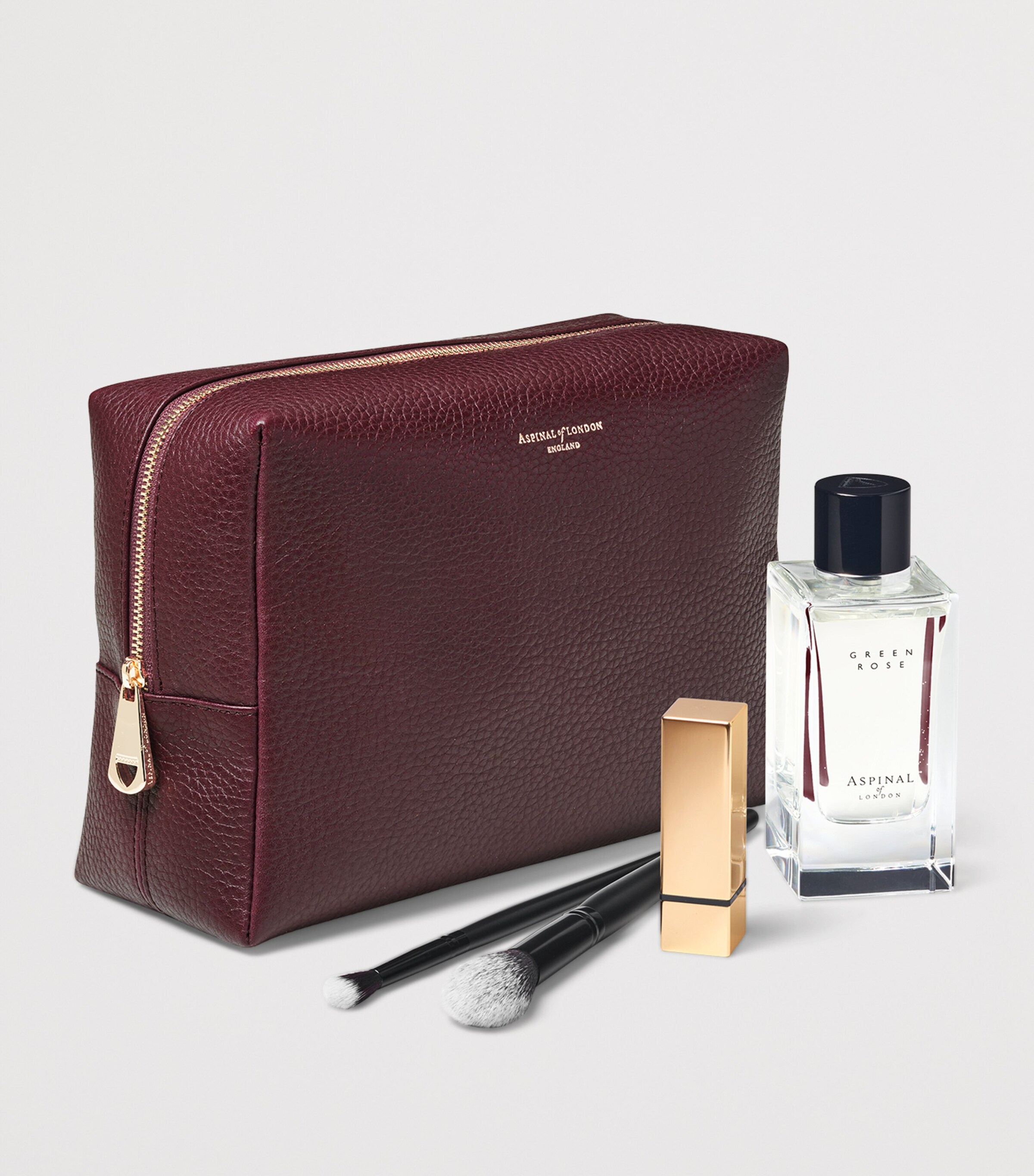 Aspinal Of London Large Leather London Cosmetic Case Burgundy Image 2