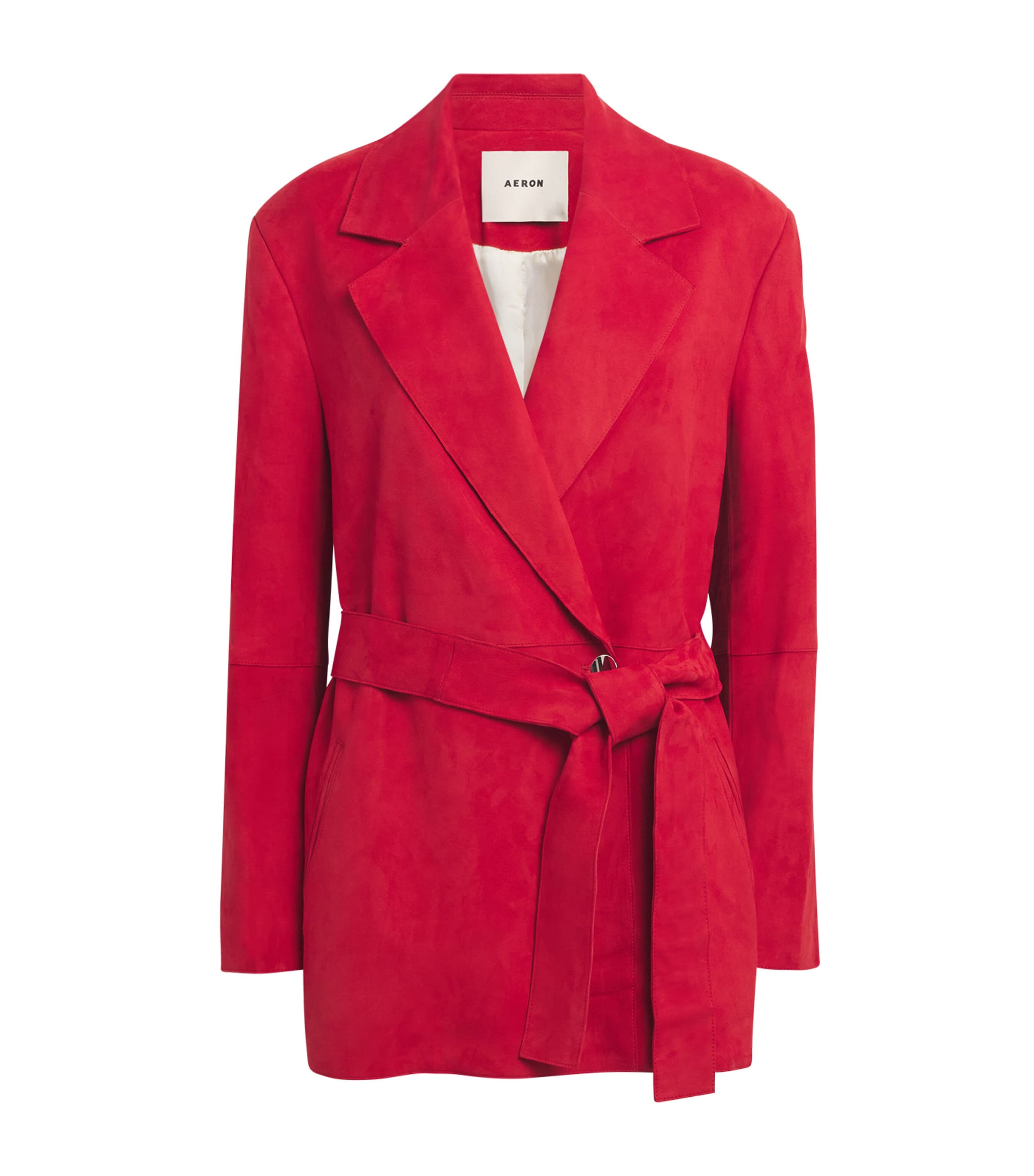 Aeron Suede Belted Sword Blazer In Red