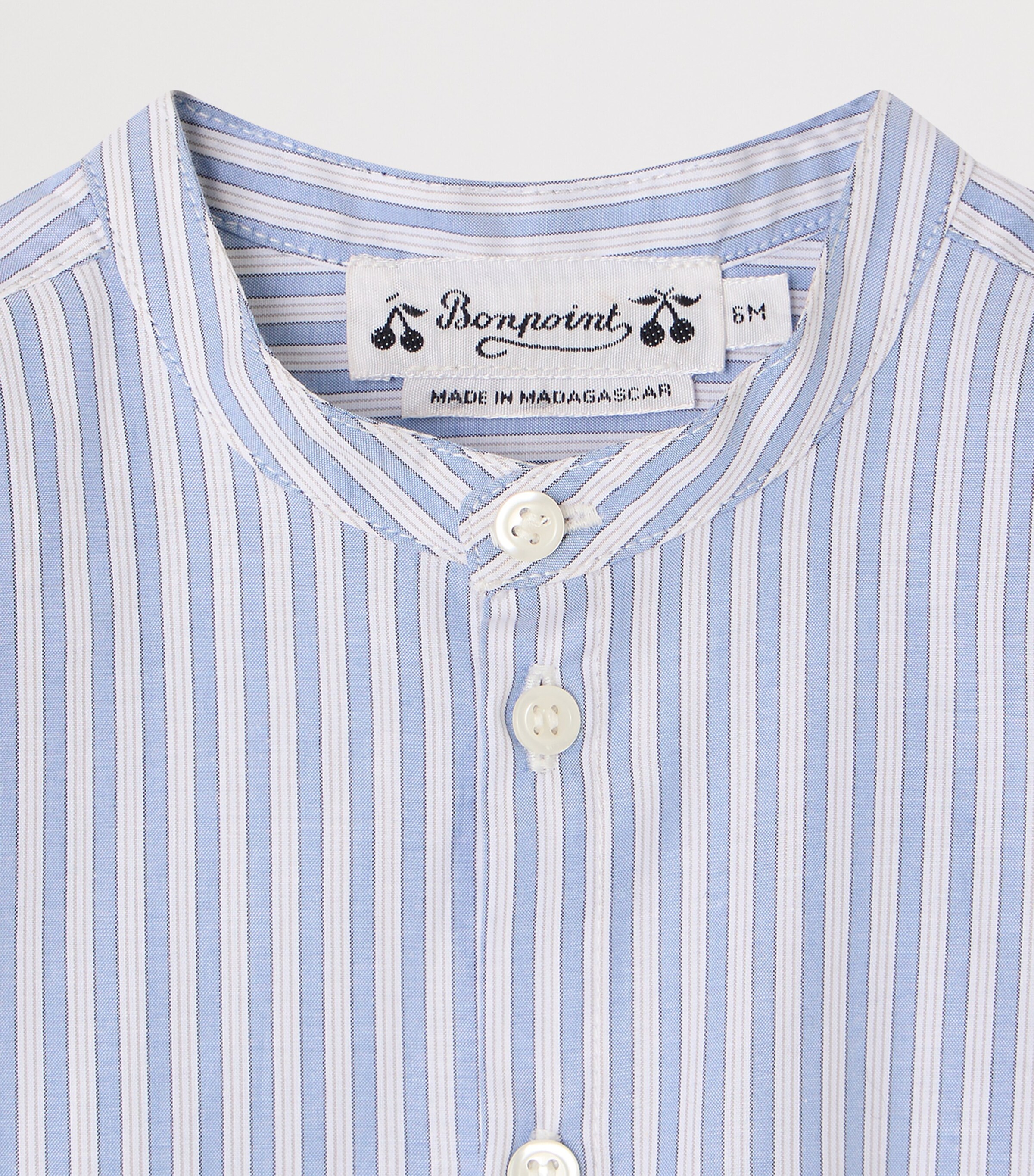 Bonpoint Cotton Striped Shirt (1-18 Months) Ra Bleu Gris Image 3
