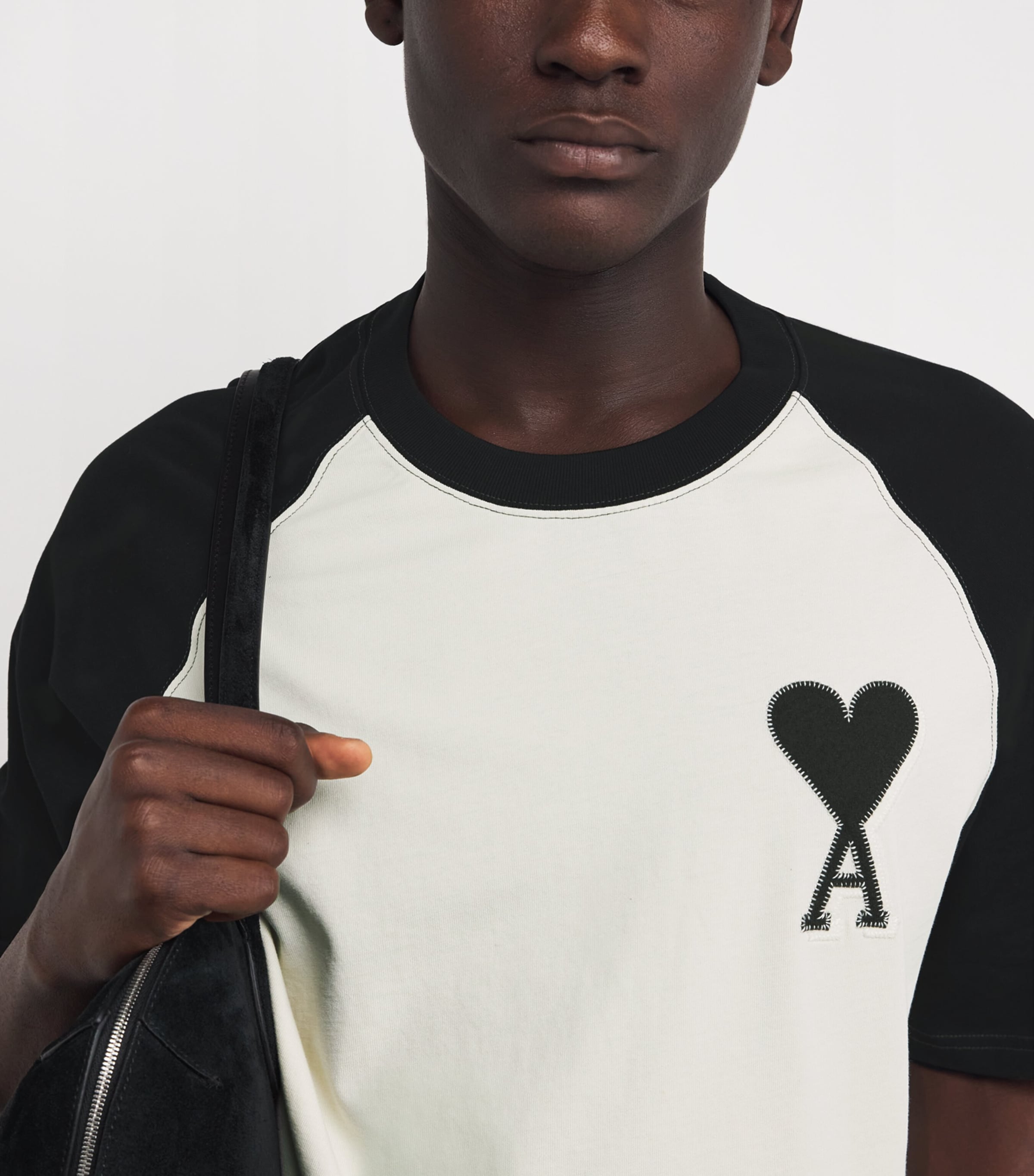 AMI Paris White Cotton Two-Tone Ami de Coeur T-Shirt