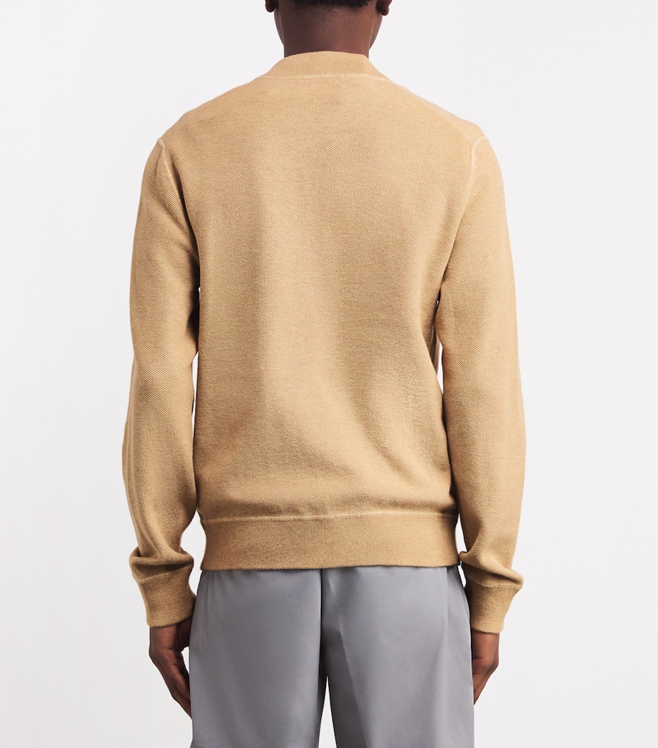 Cotton Zip-Up Cardigan CAMEL COMBO Image 4