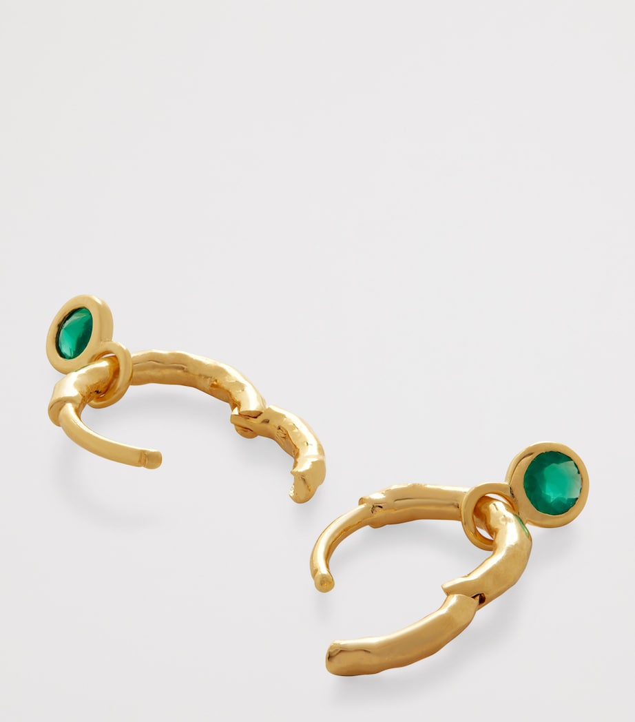 Mini Gold Vermeil and Green Onyx Gemstone Huggie Earrings 18K GOLD VERMEIL Image 3