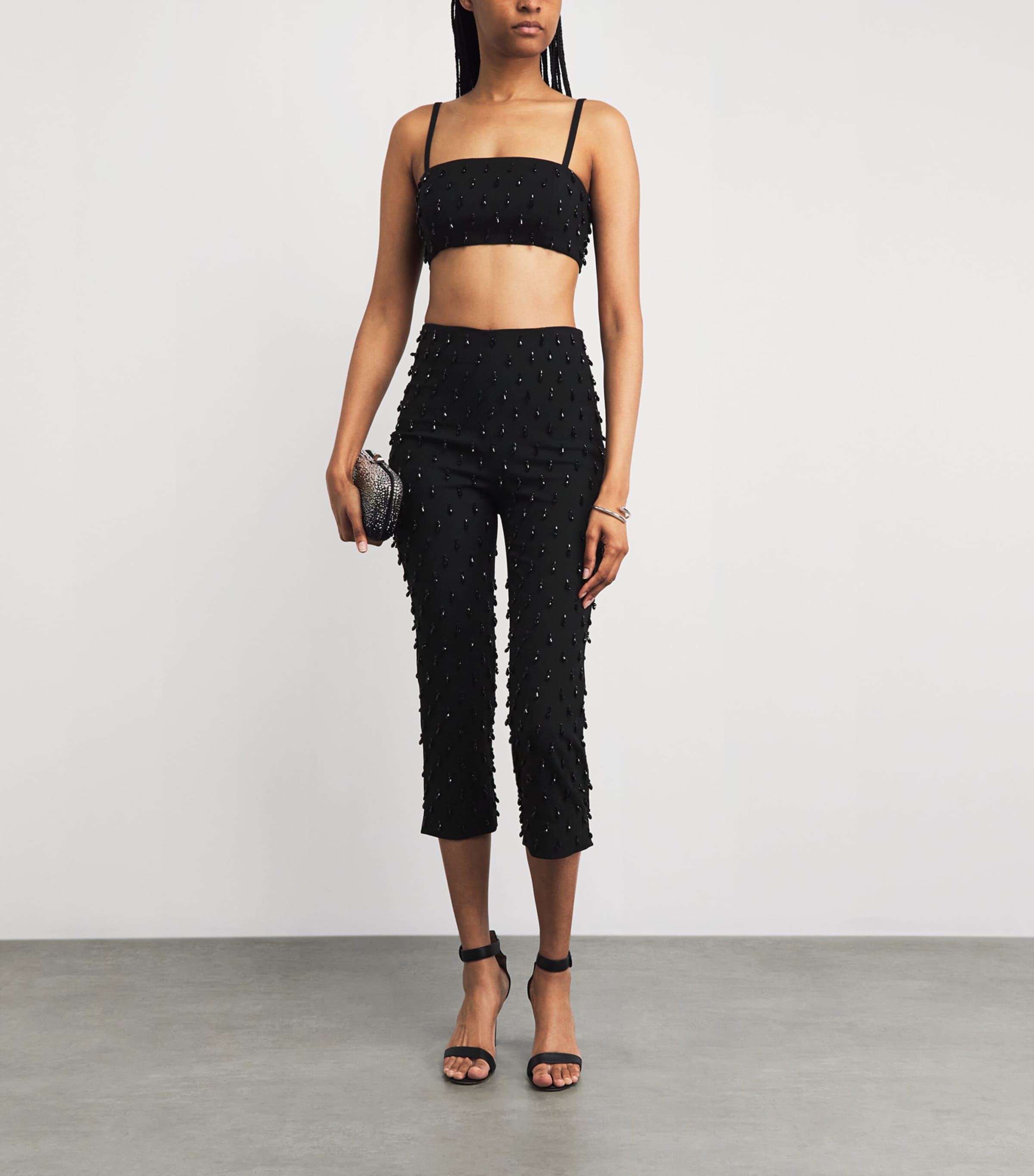 Carolina Herrera Womens Stretch-Wool Embellished Cropped Camila Trousers Black Image 2