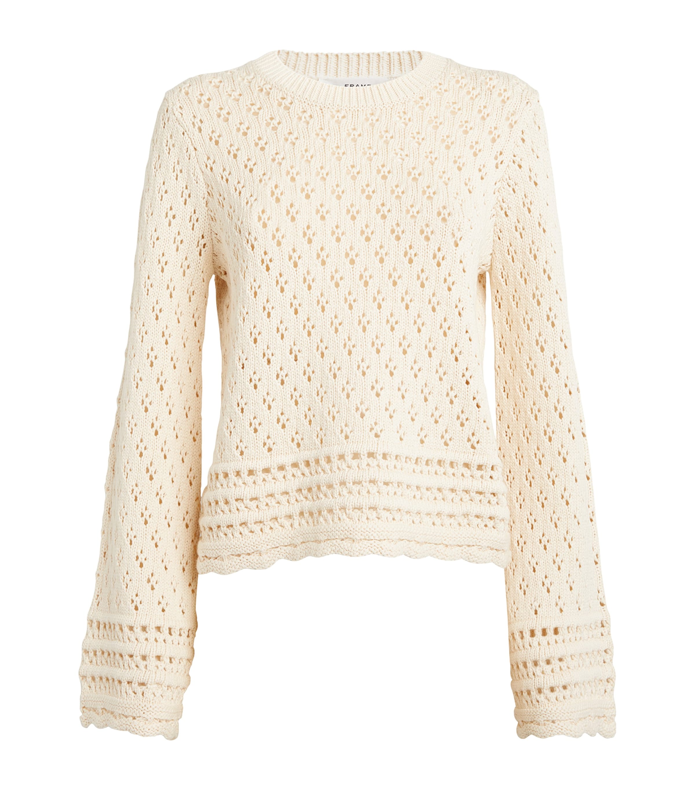 Frame Crochet Knit Top In White