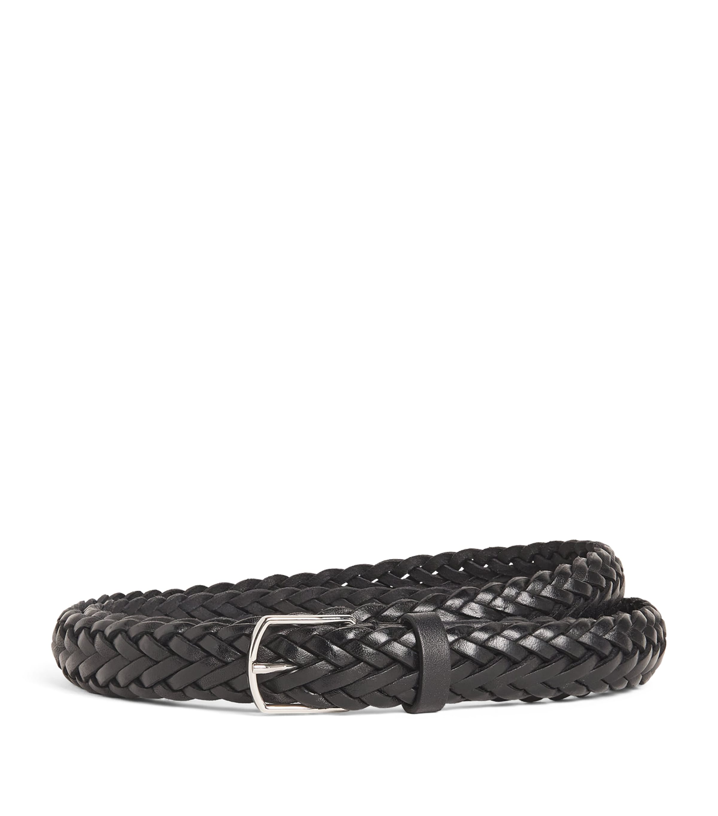 Shop Giorgio Armani Leather Braided Belt In Black