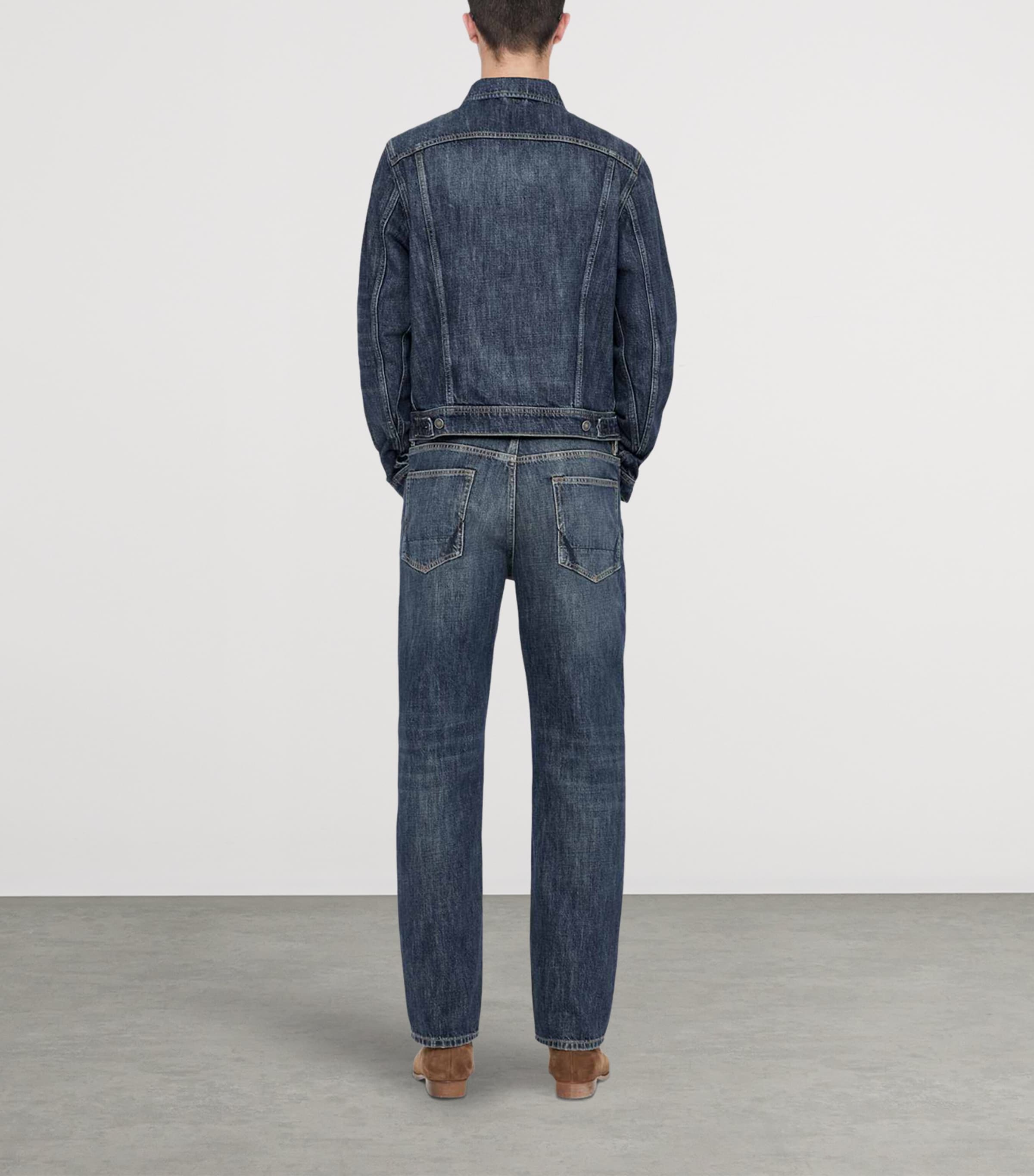 AllSaints Mens Denim Trucker Jacket Dark Indigo Image 7