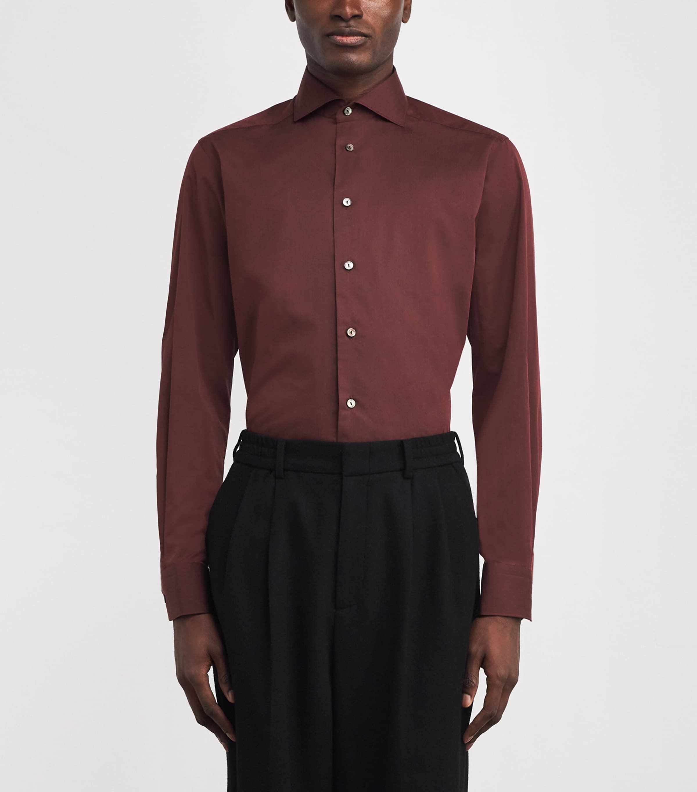 Cotton-Silk Long-Sleeve Shirt 58 DARK RED Image 3