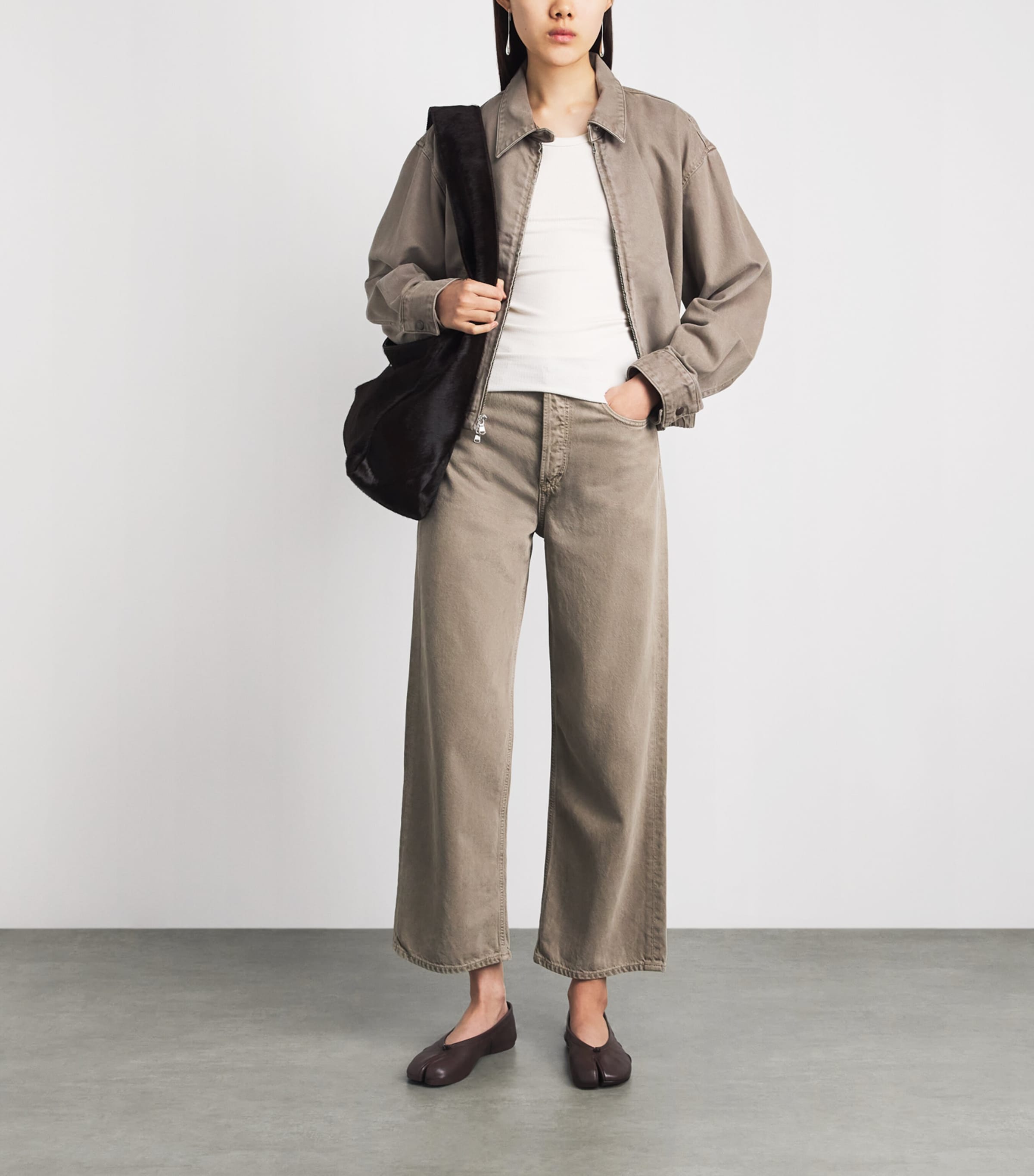 AGOLDE Womens Nile Denim Jacket Trail Md Grey Brown Image 2