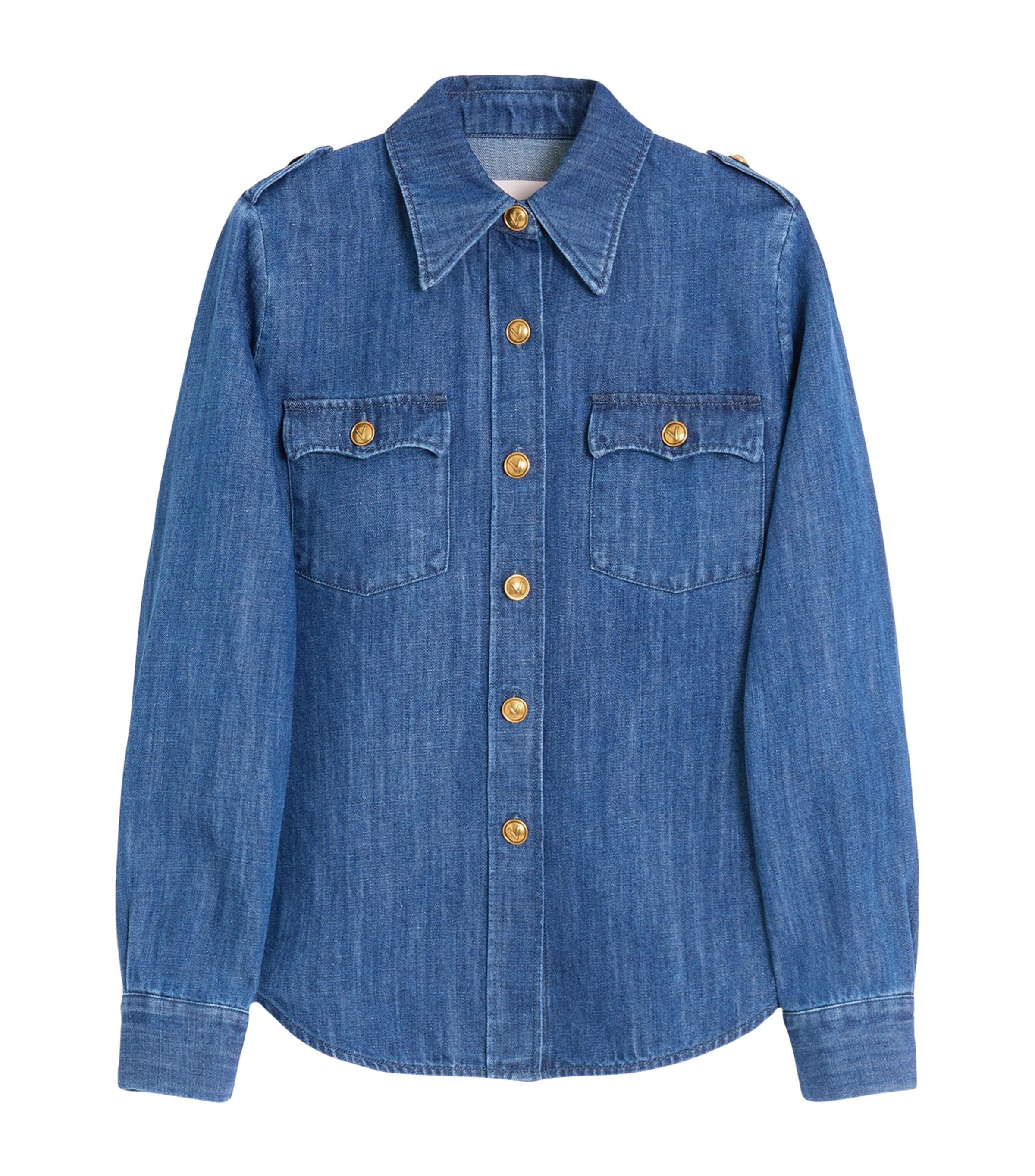 Valentino Cotton-linen Shirt In Blue