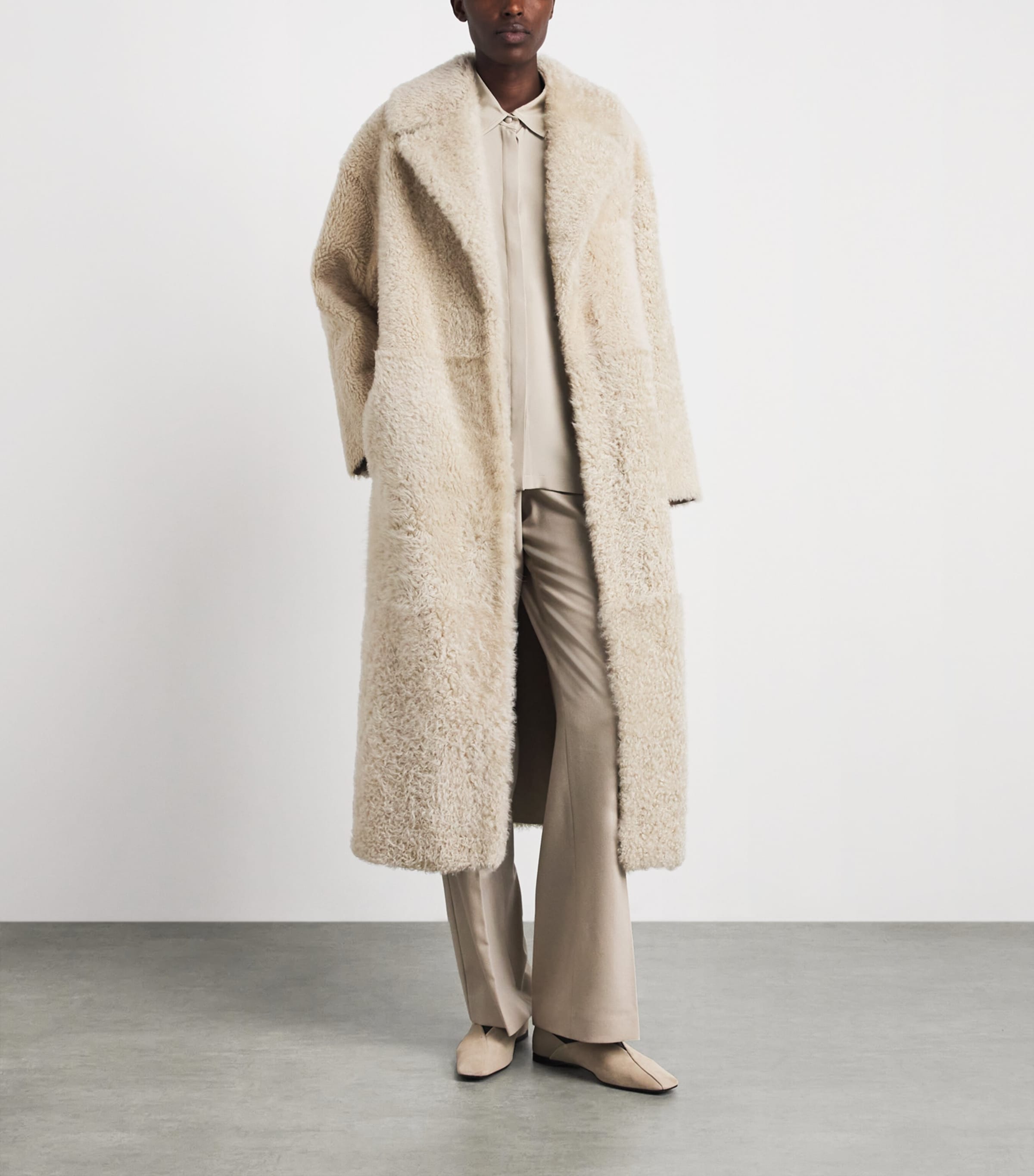 Max Mara Womens Shearling Long Coat Albino Image 2