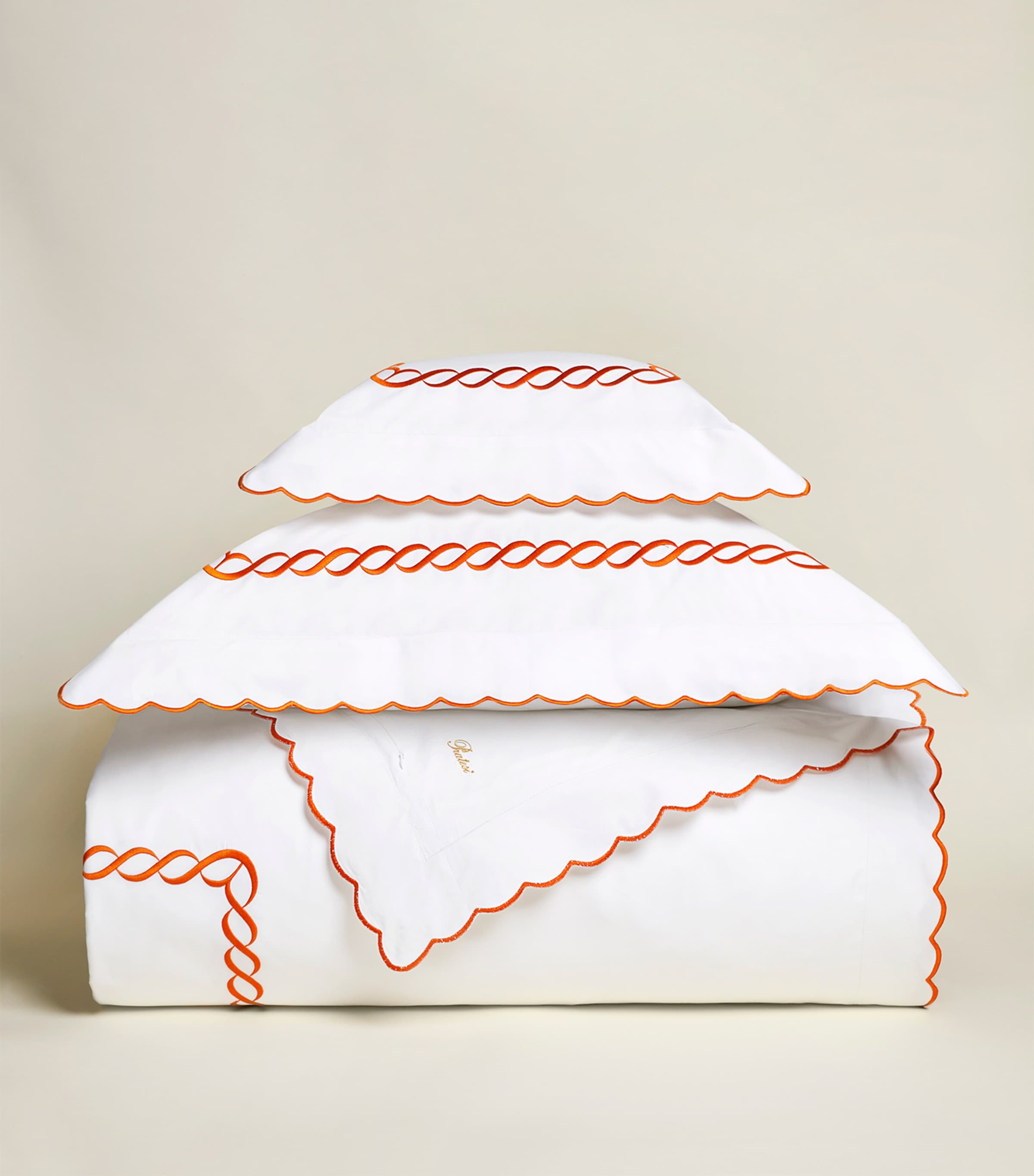 Pratesi Treccia Oxford Pillowcase (30cm x 40cm) White/orange Image 3