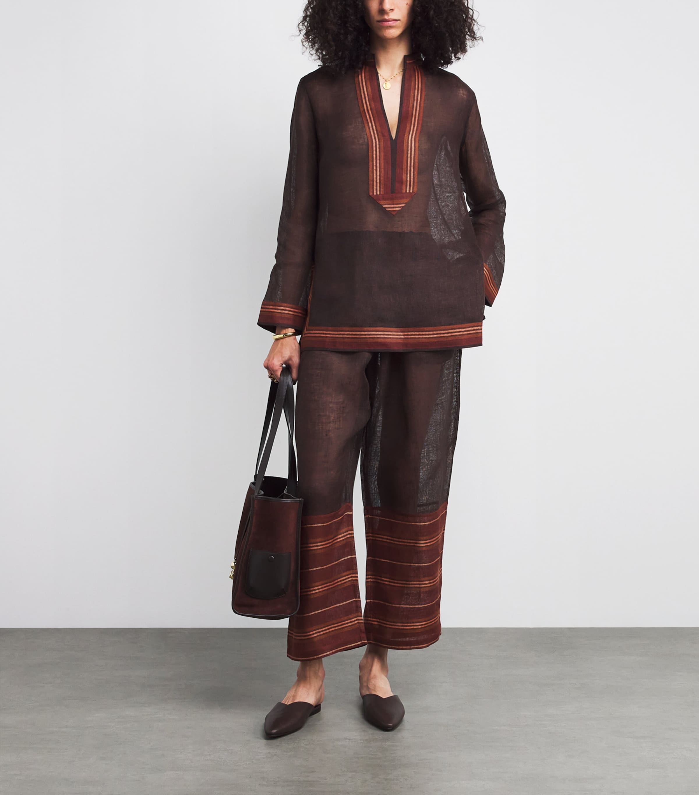 Linen Stripe Wide-Leg Trousers 200 DARK CHOC/ORANGE Image 2