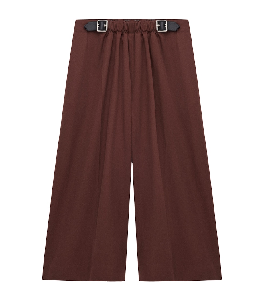Cotton-Silk Buckled Cropped Wide-Leg Trousers COFFEE Image 1