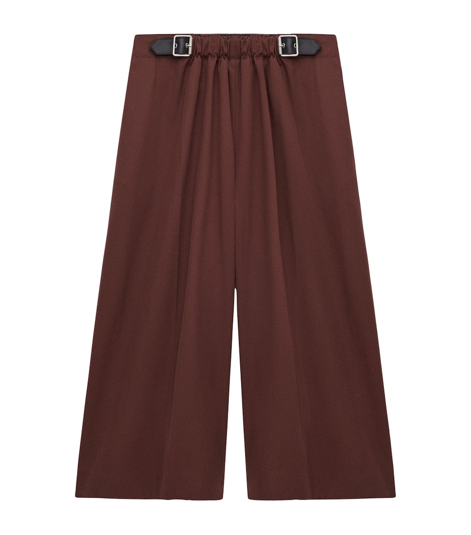 Cotton-Silk Buckled Cropped Wide-Leg Trousers