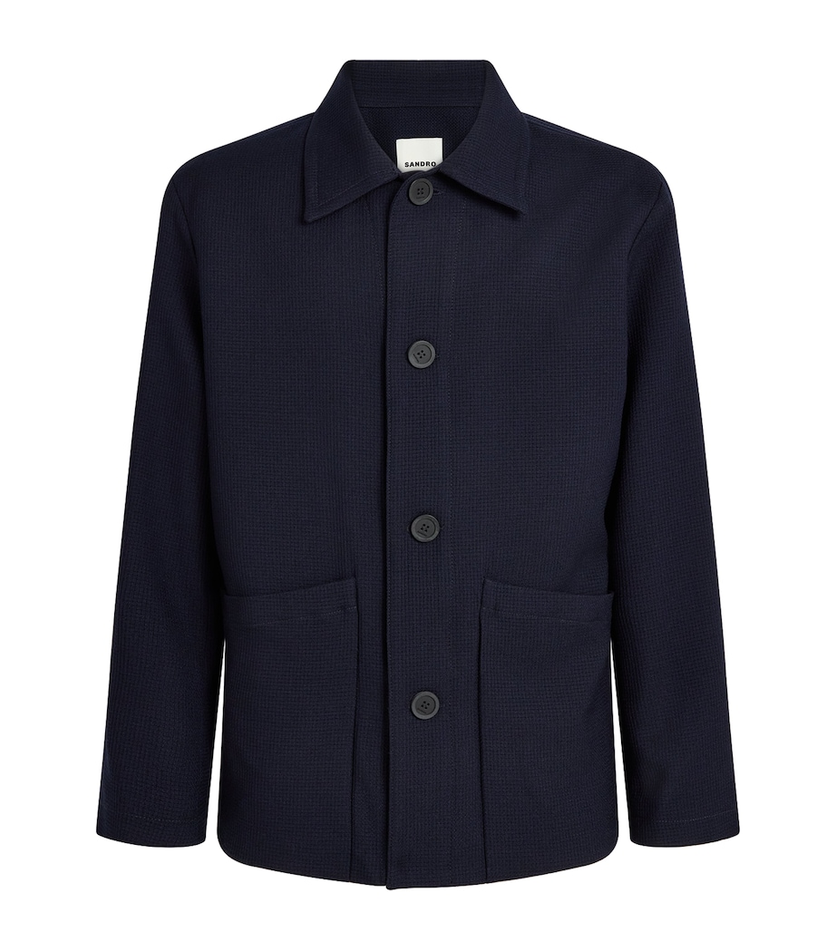 Sandro Paris Mens Wool Worker Overshirt Midnight Blue Image 1
