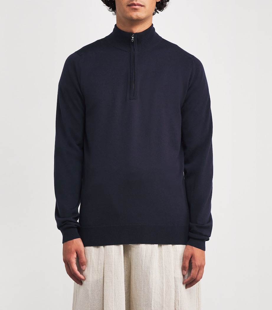 Extra Fine Merino Wool Half-Zip Tapton Sweater MIDNIGHT Image 3