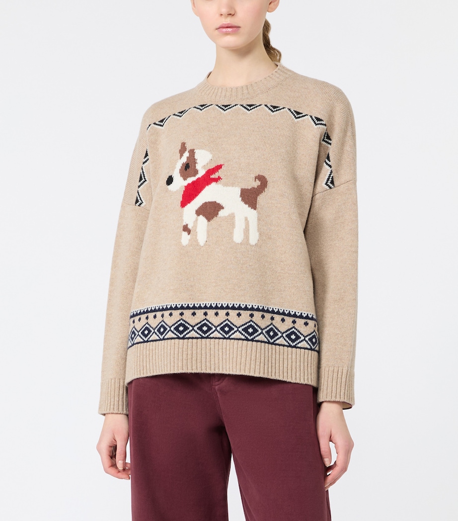 Weekend Max Mara Womens Virgin Wool Dog Sweater Sand Image 3